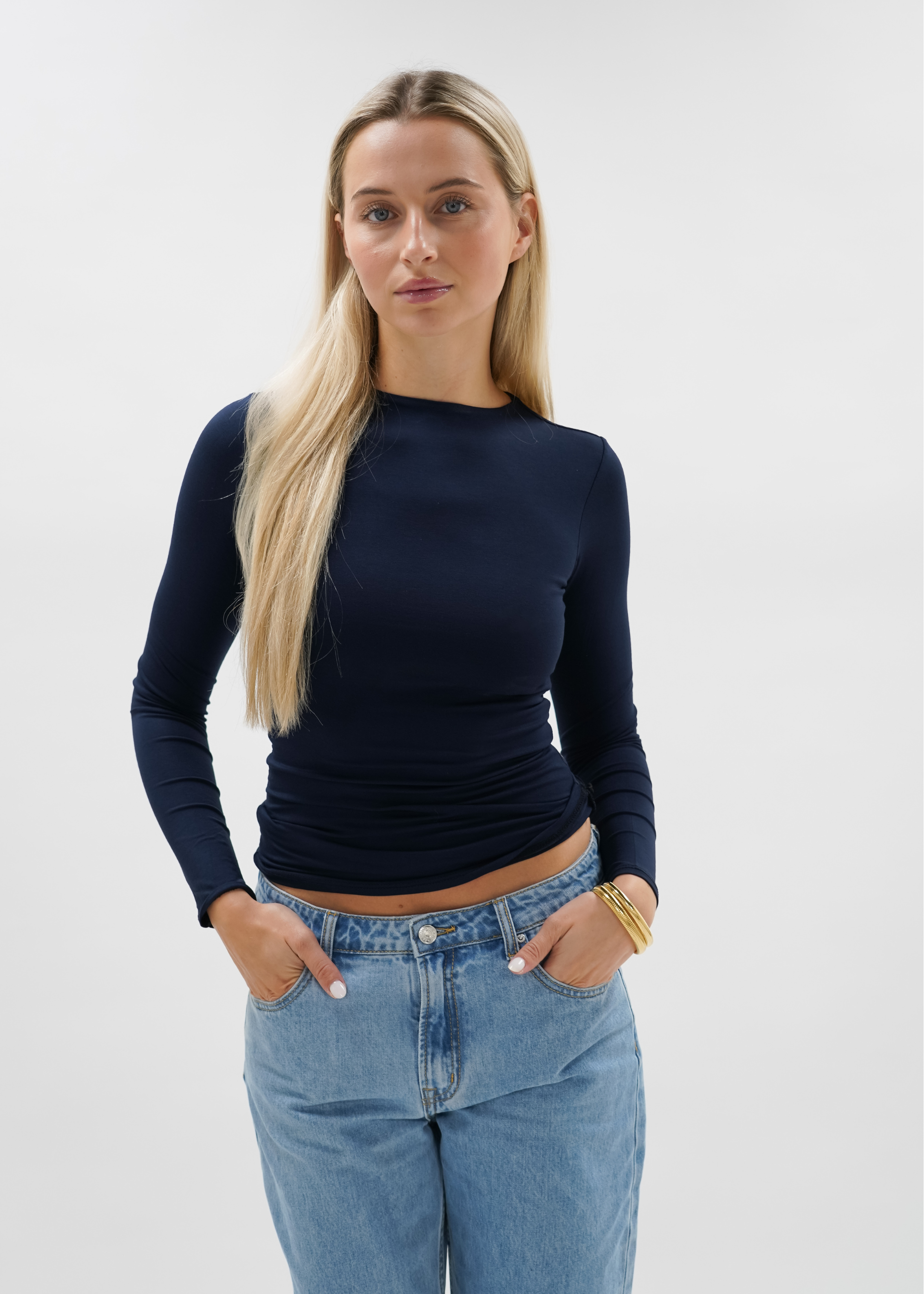 Lång ärm topp lång natt blå