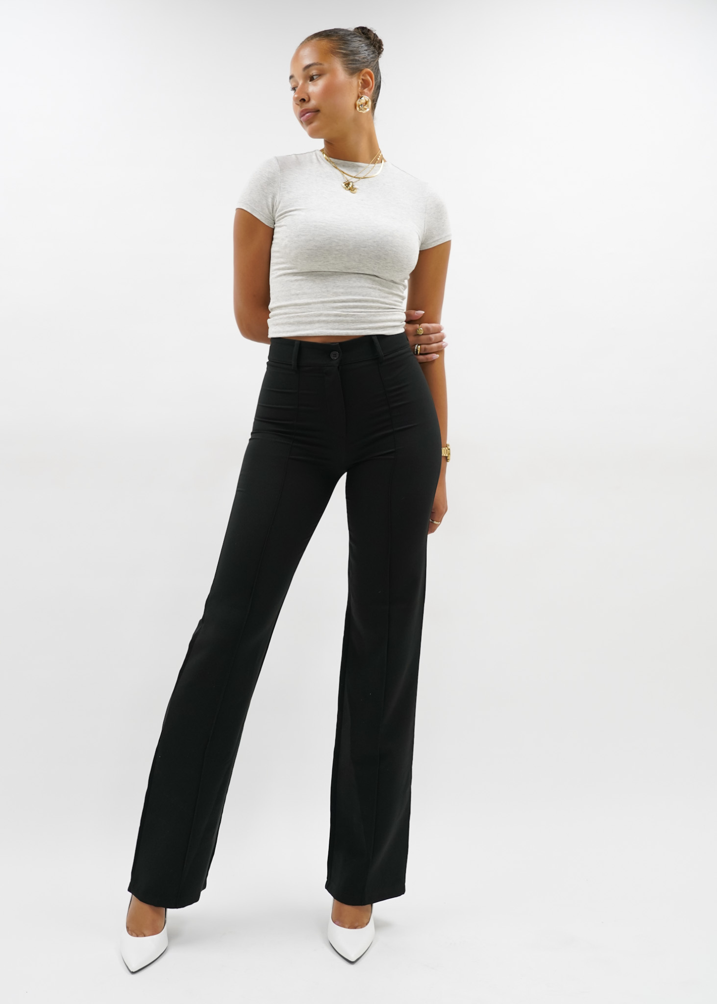 Straight leg pants met pressfold black (tall)