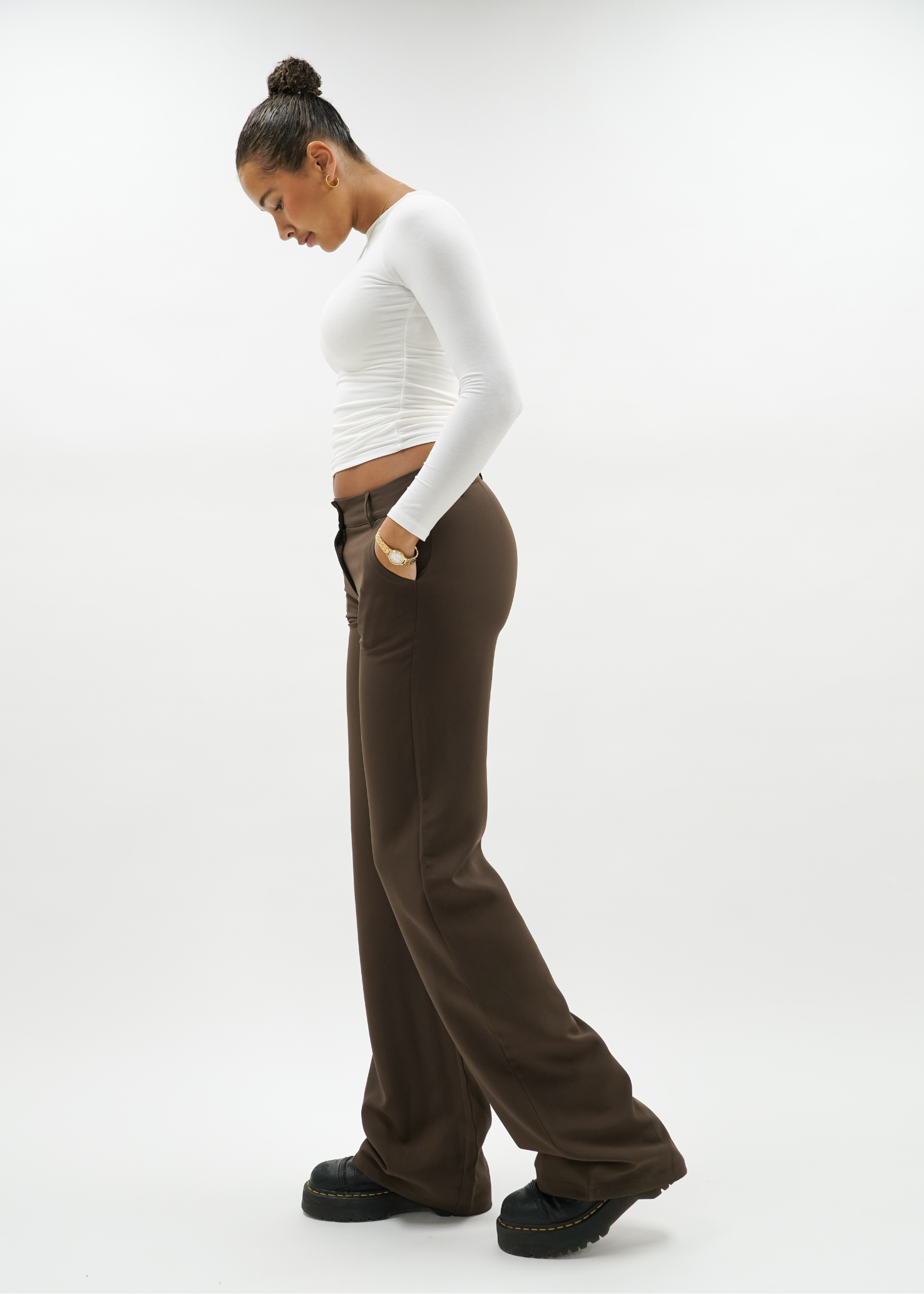 Low/mid waist pants casual chocolate brown (tall)