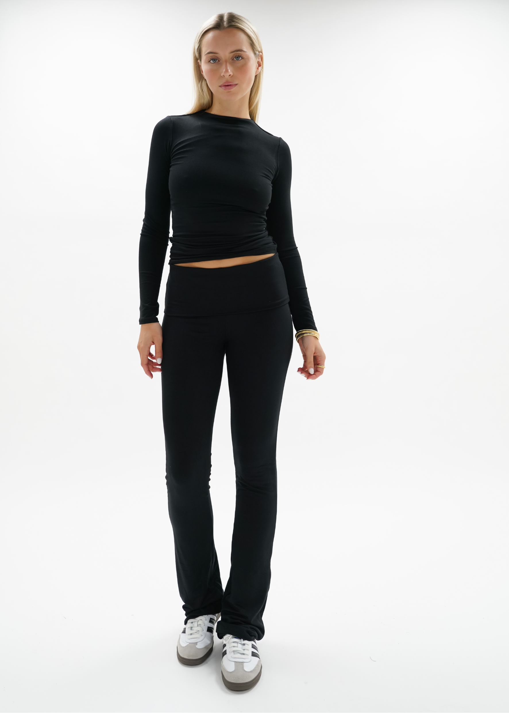 Fold-over flared pants black (tall)