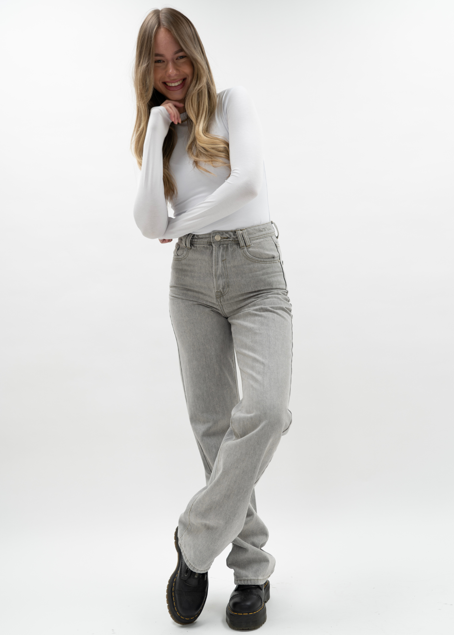 Jean taille haute jambe droite gris clair 90 (TALL)