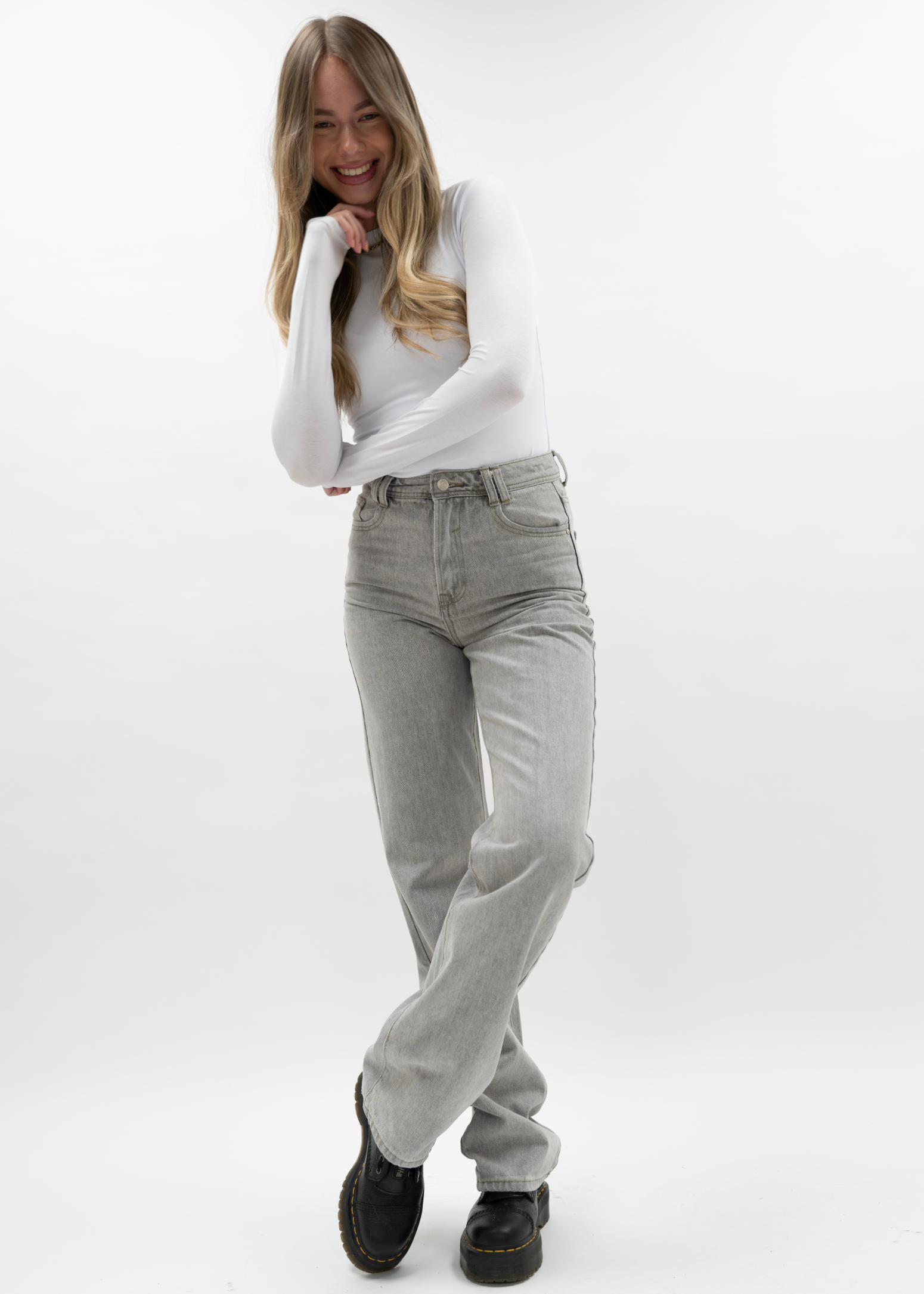 High waist straight leg jeans 90's light grey (TALL)