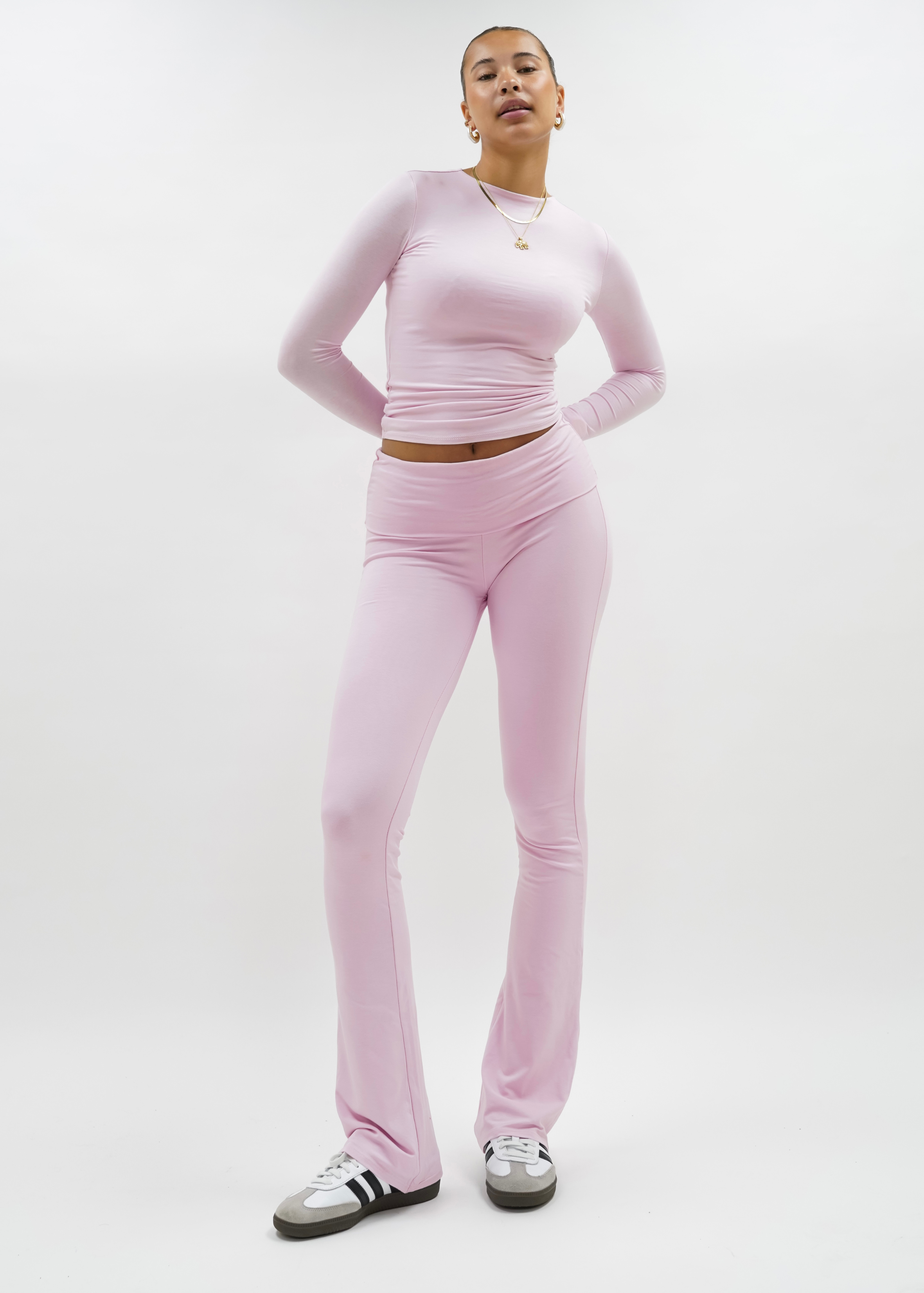 Fold-over flared pants light pink (tall)