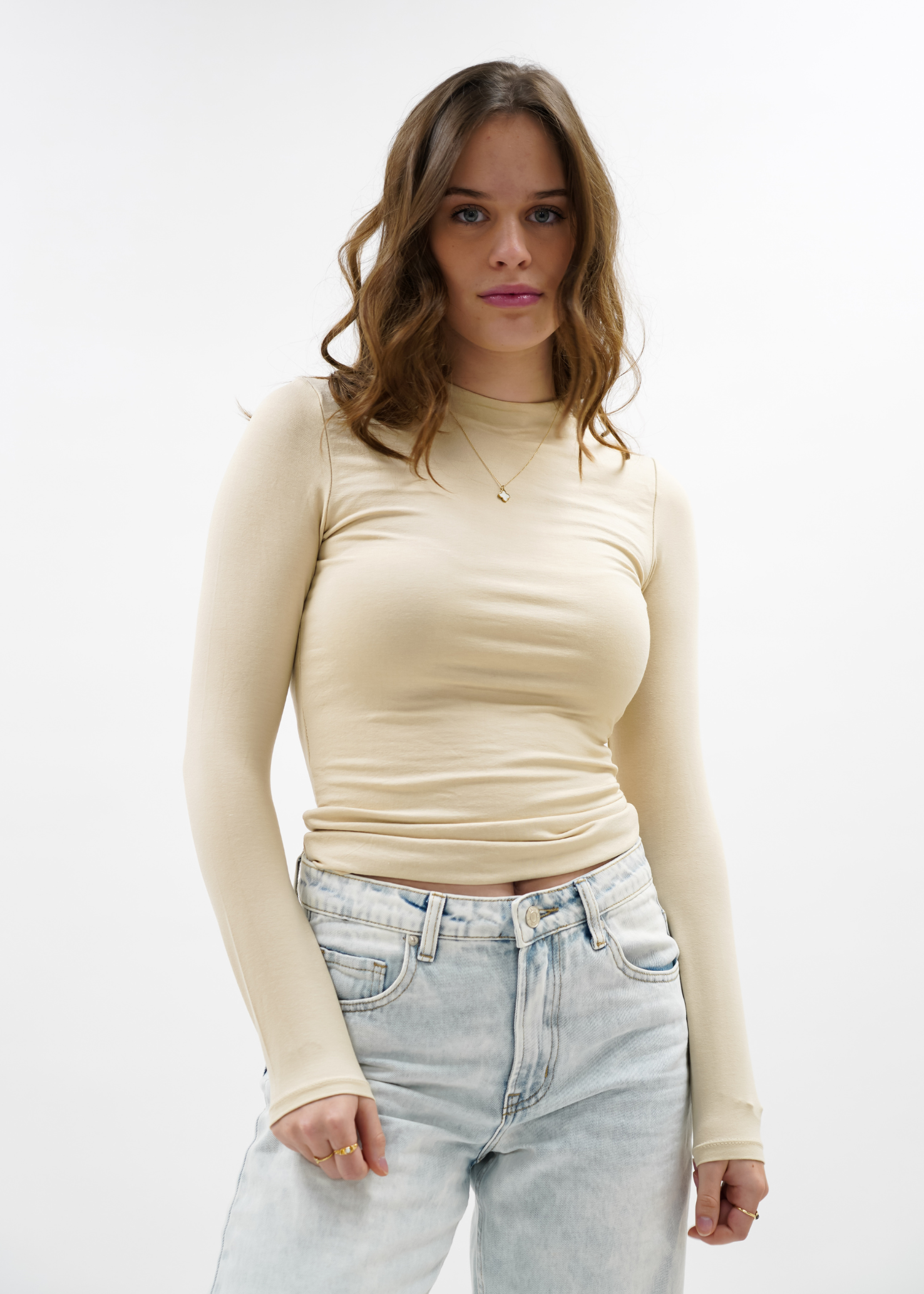 Long sleeve top long beige