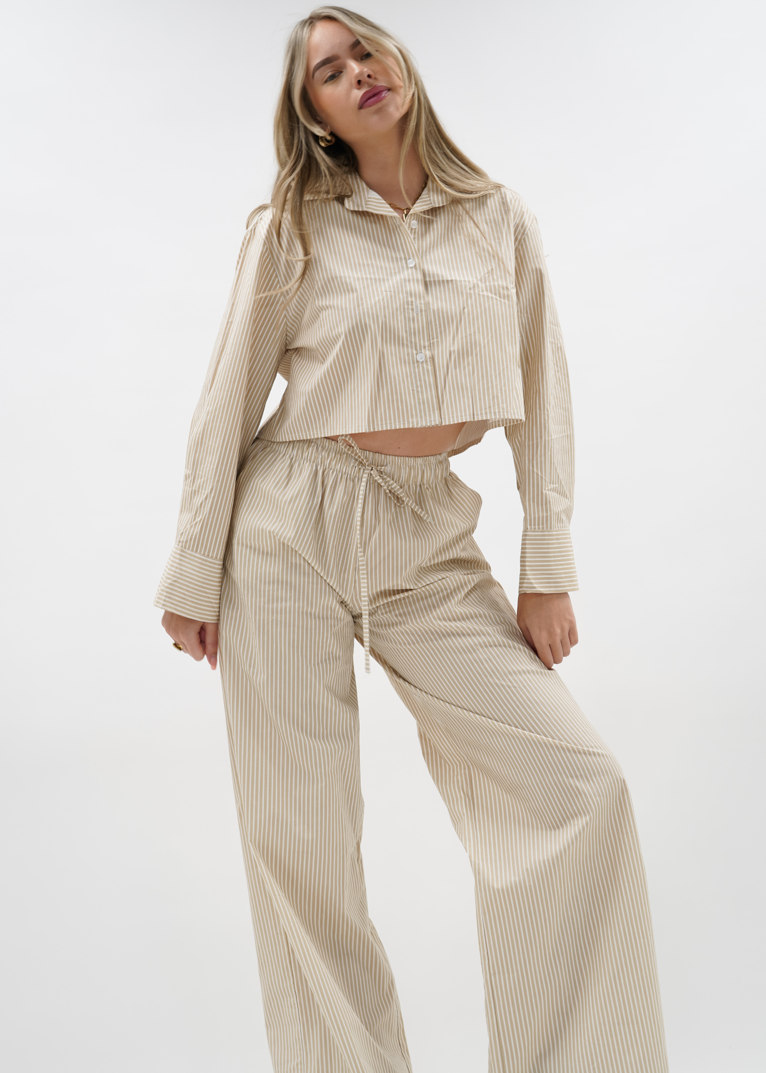 Cotton blouse striped beige/white