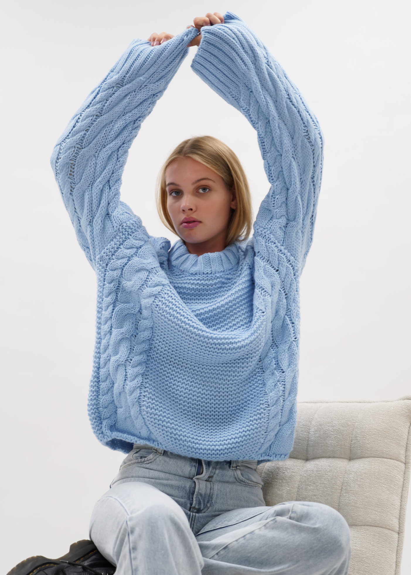 Cable knit baby blue