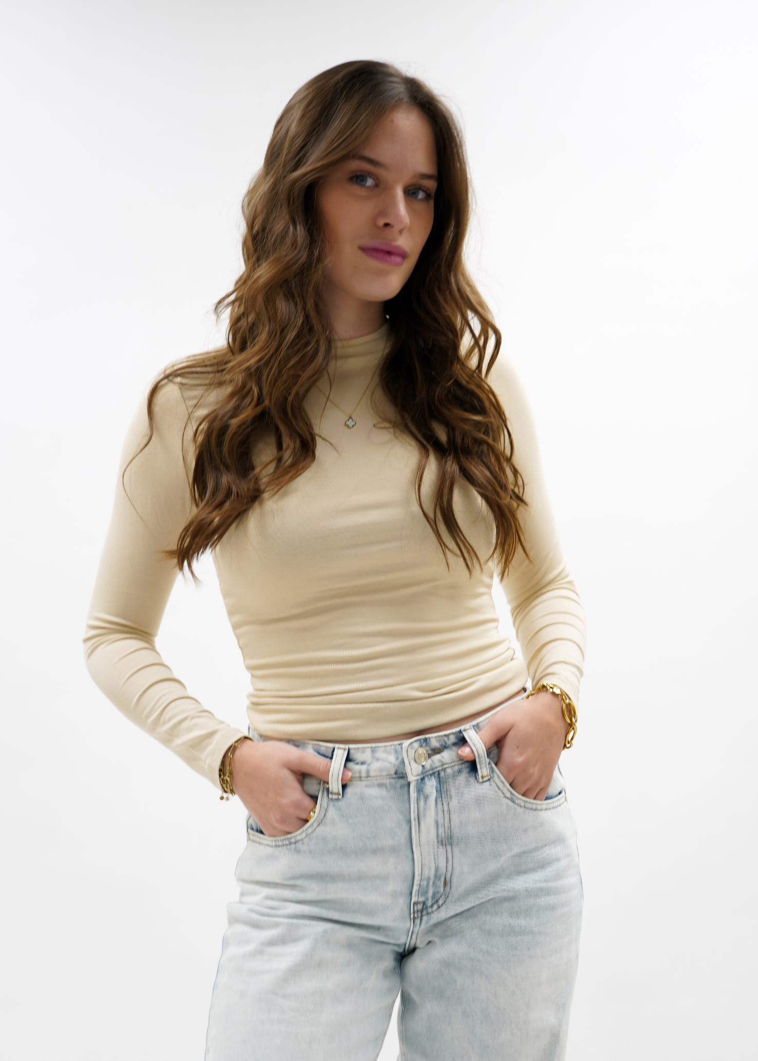 Long sleeve top long beige