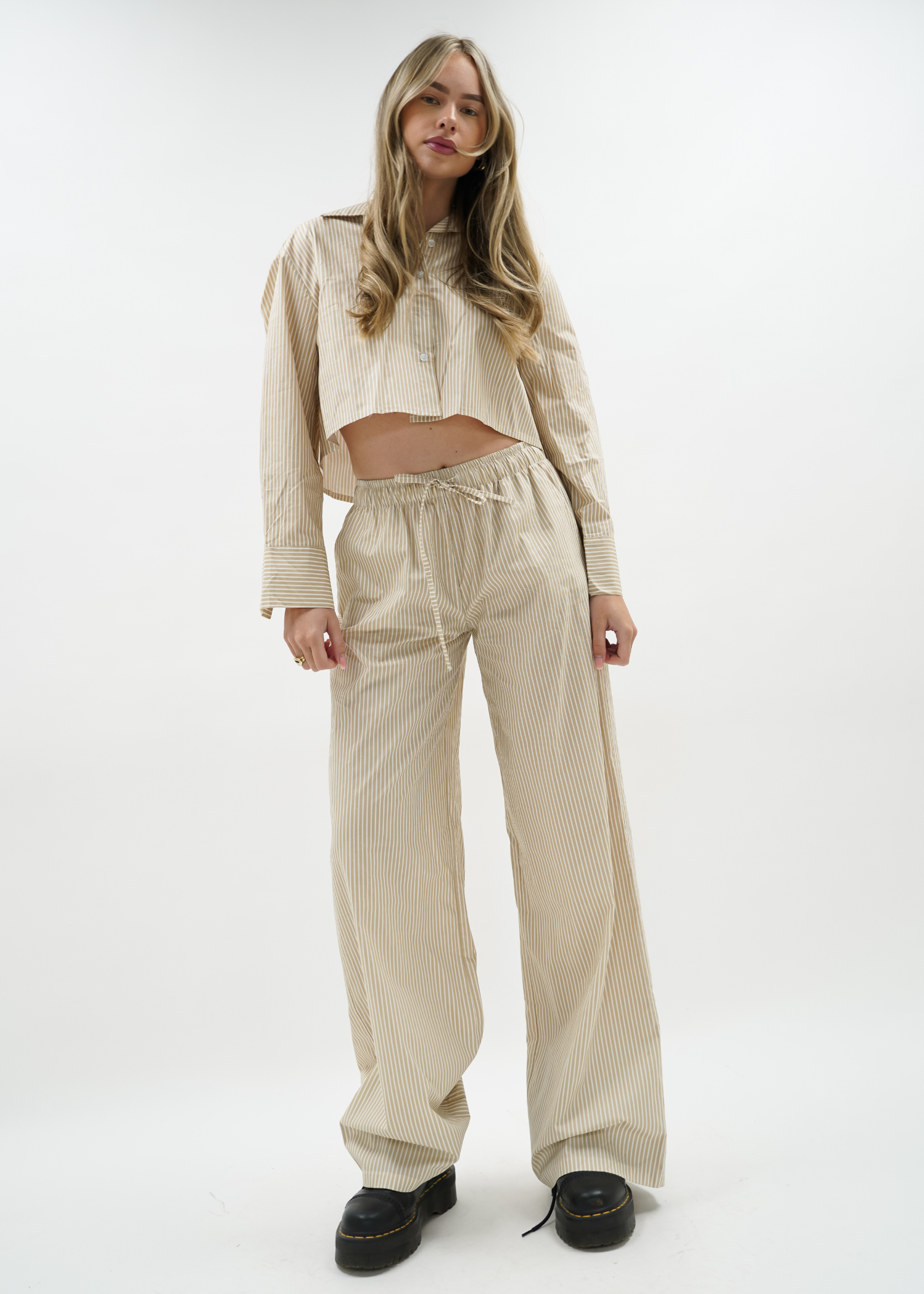 Cotton pants striped (tall) beige/white