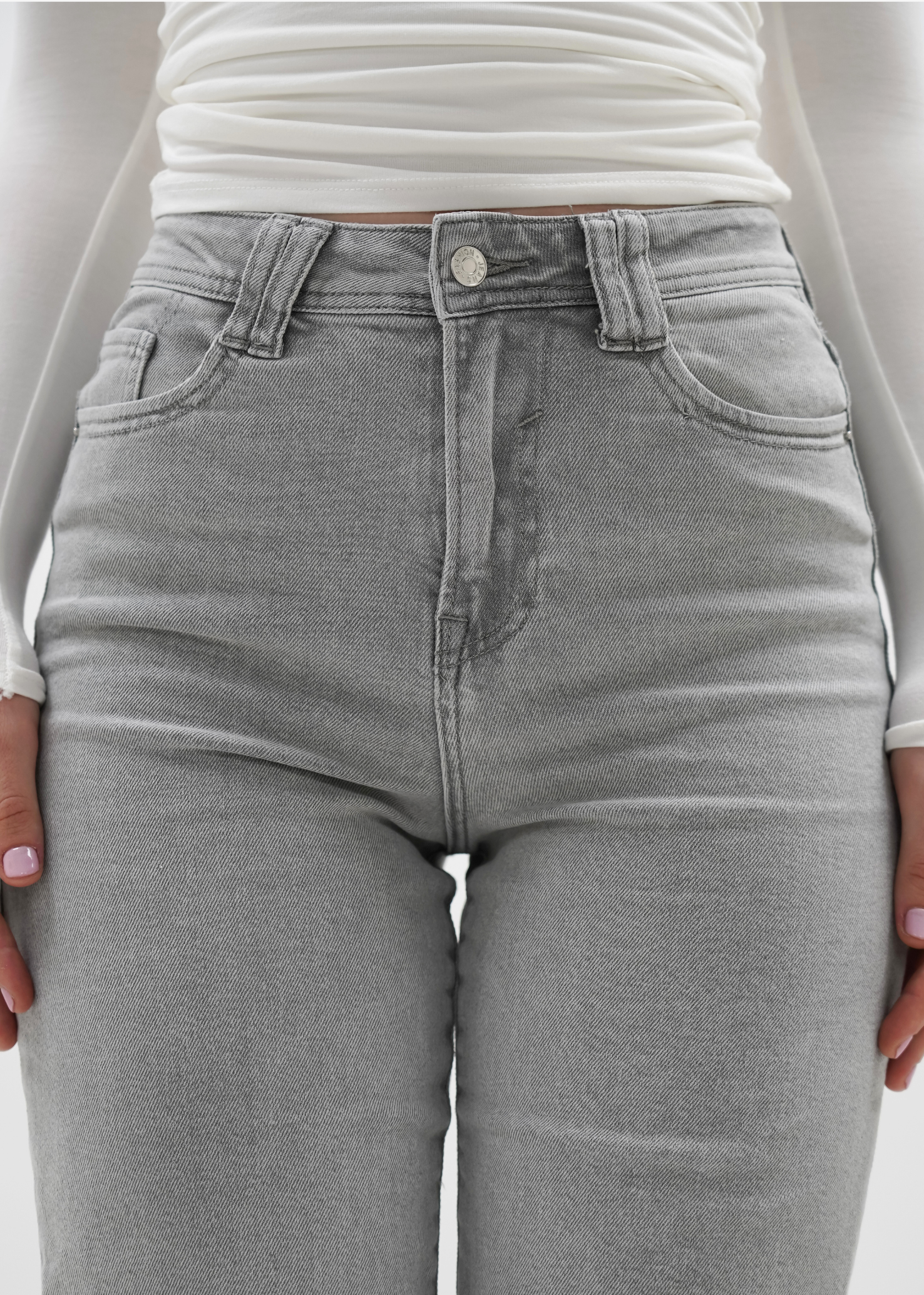 Stretch high waist straight leg jeans light grey (tall)