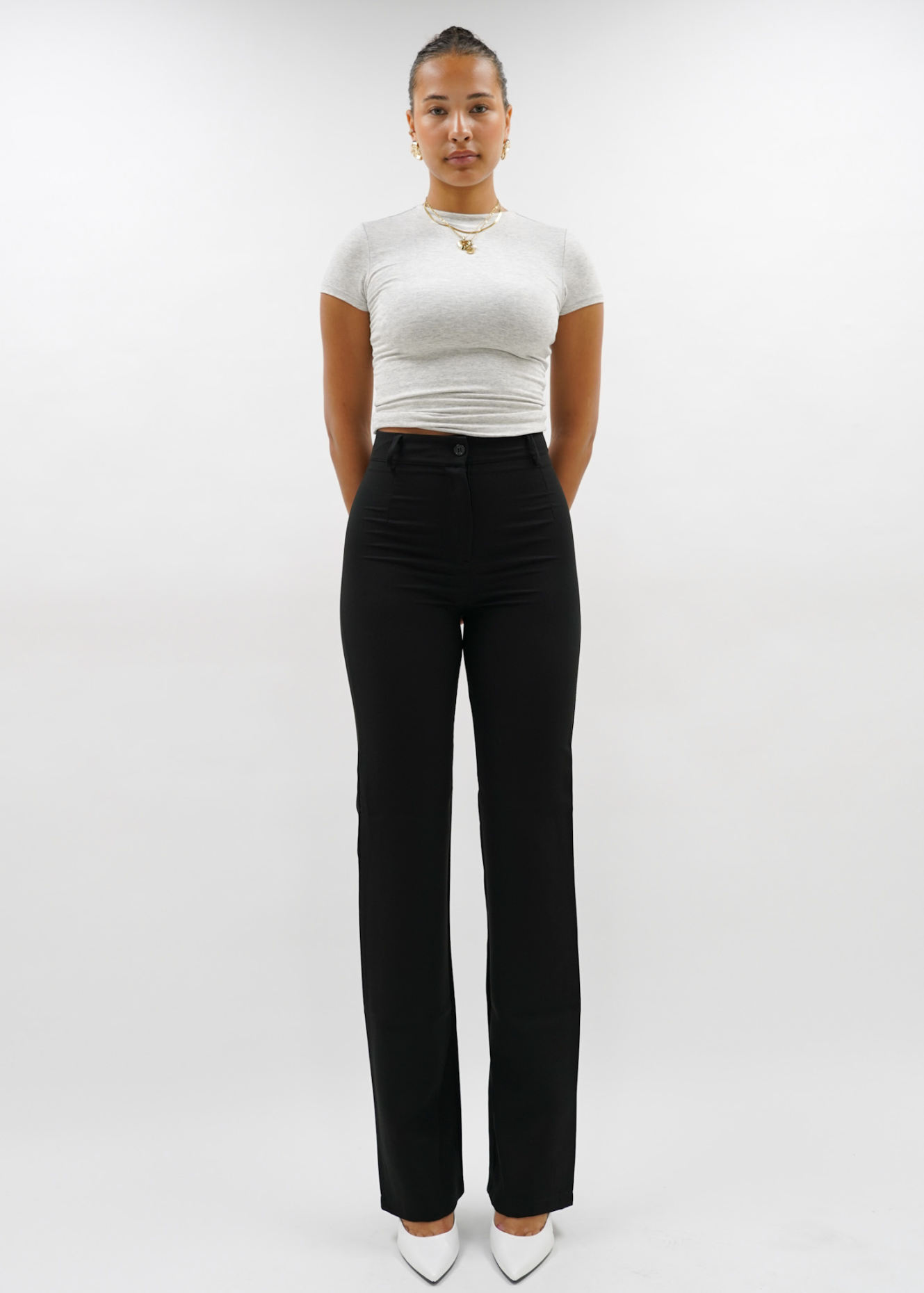 Pantalon jambe droit noir classique (REGULAR)
