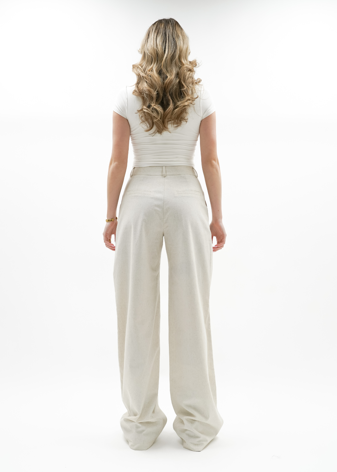 High waist linnen pants casual (tall) crème melange