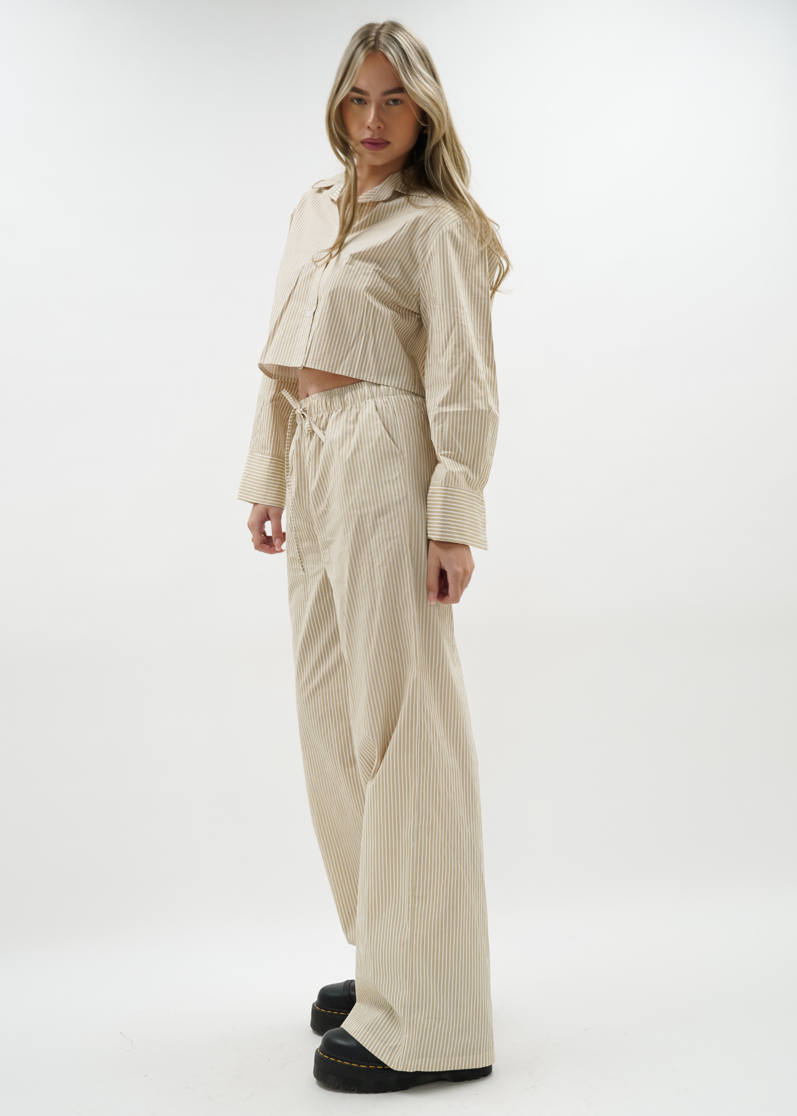 Cotton pants striped (tall) beige/white