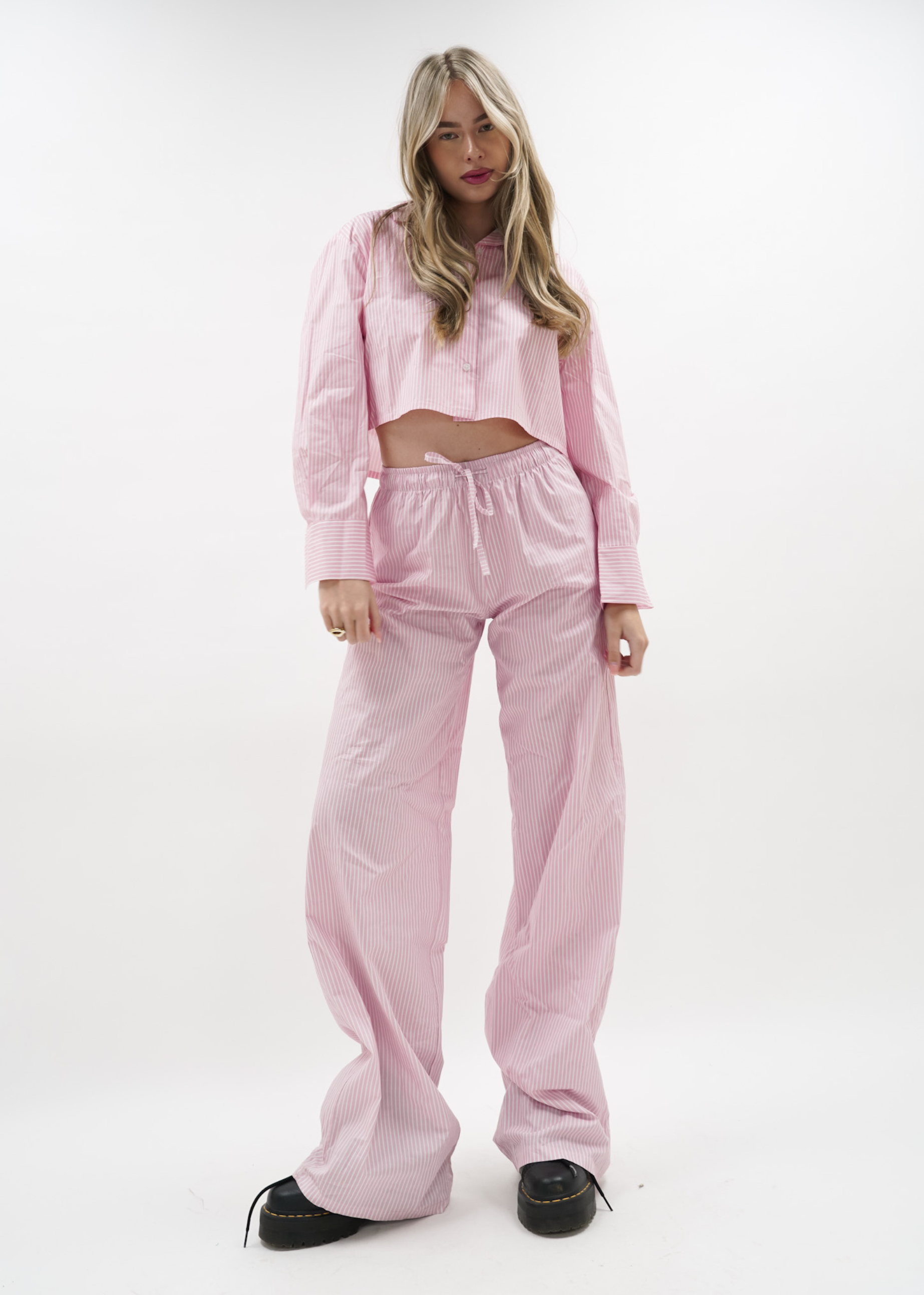 Cotton pants striped (tall) pink/white