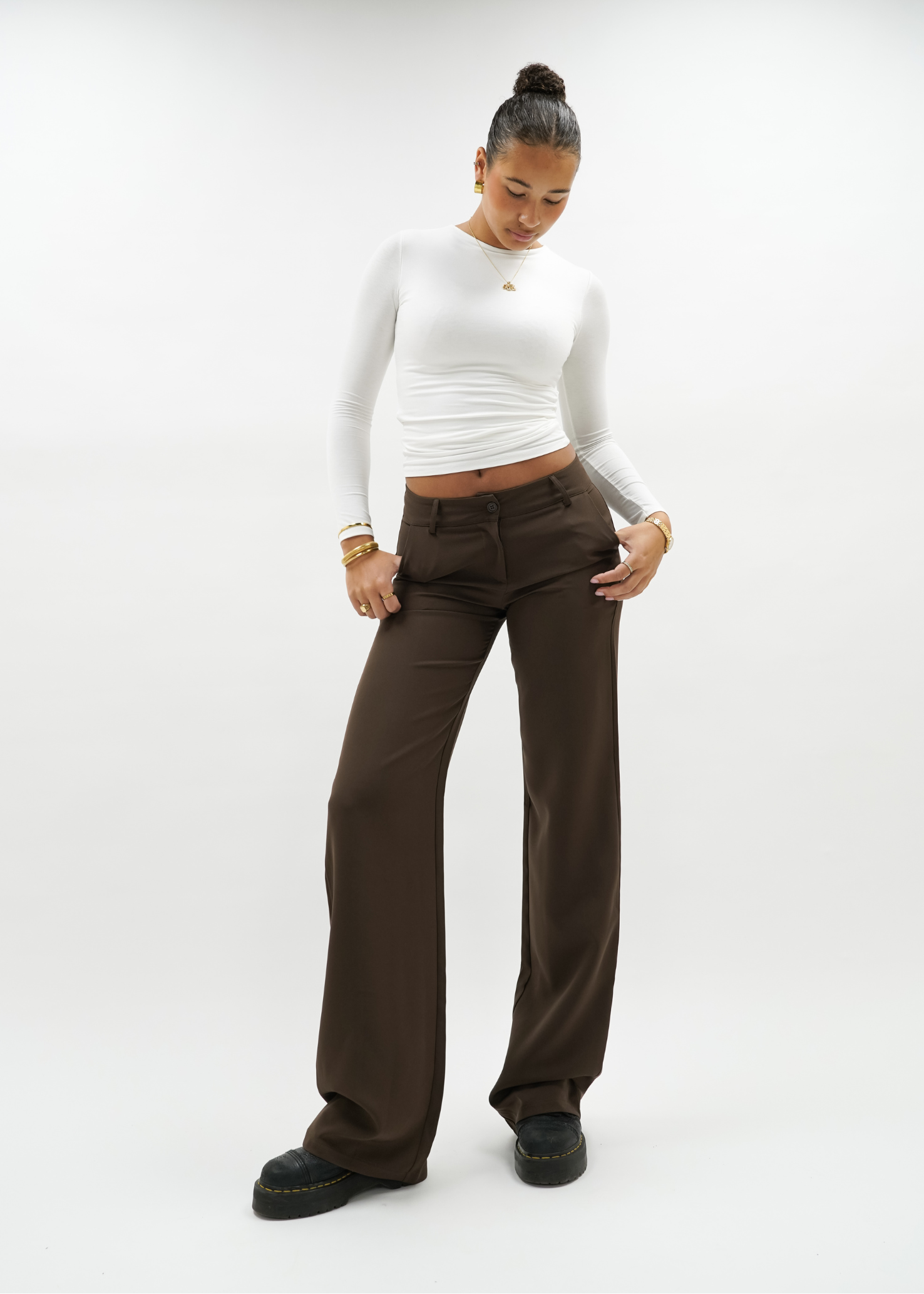 Low/mid waist pants casual chocolate brown (tall)
