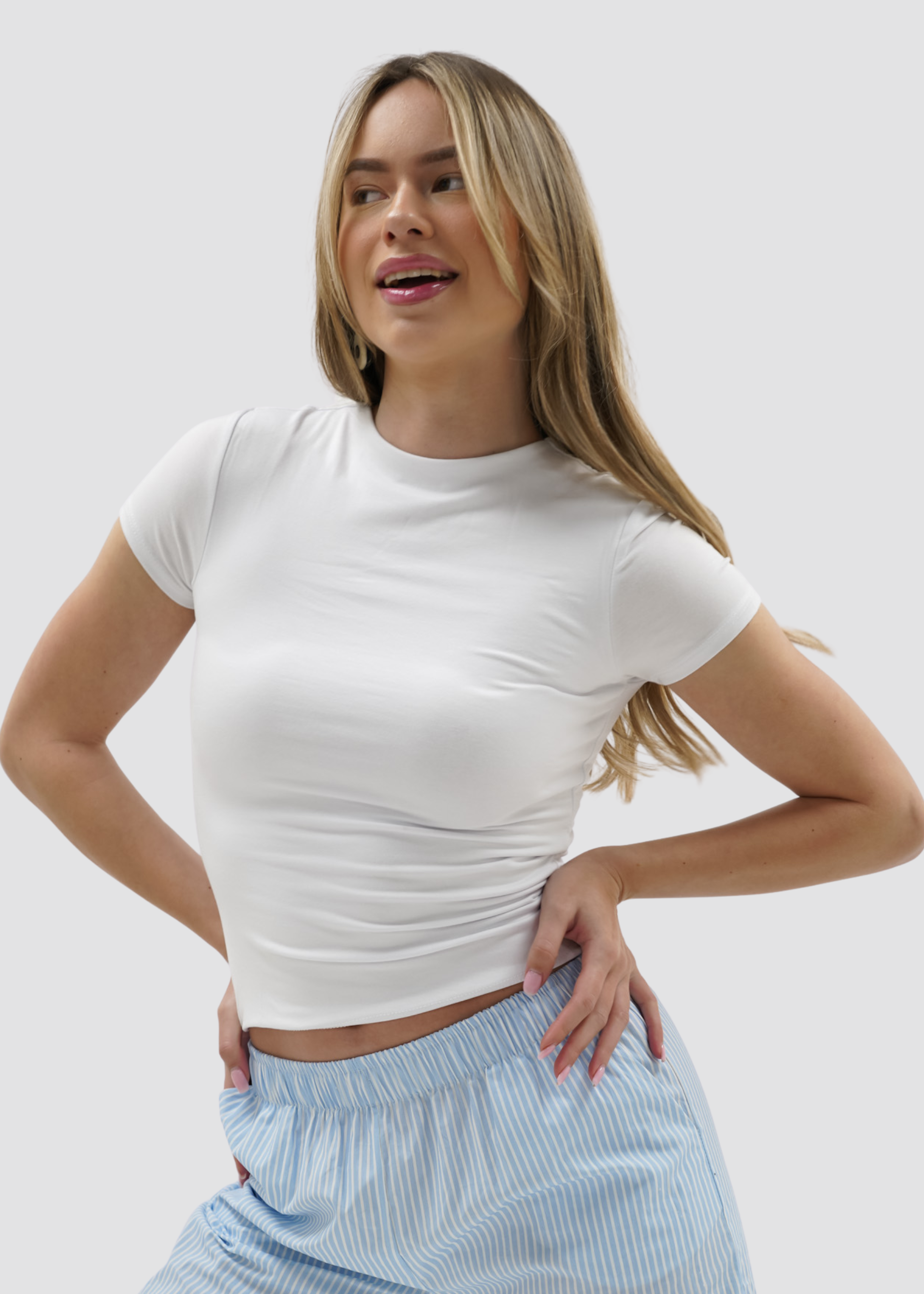 Short sleeve top long white (tall)