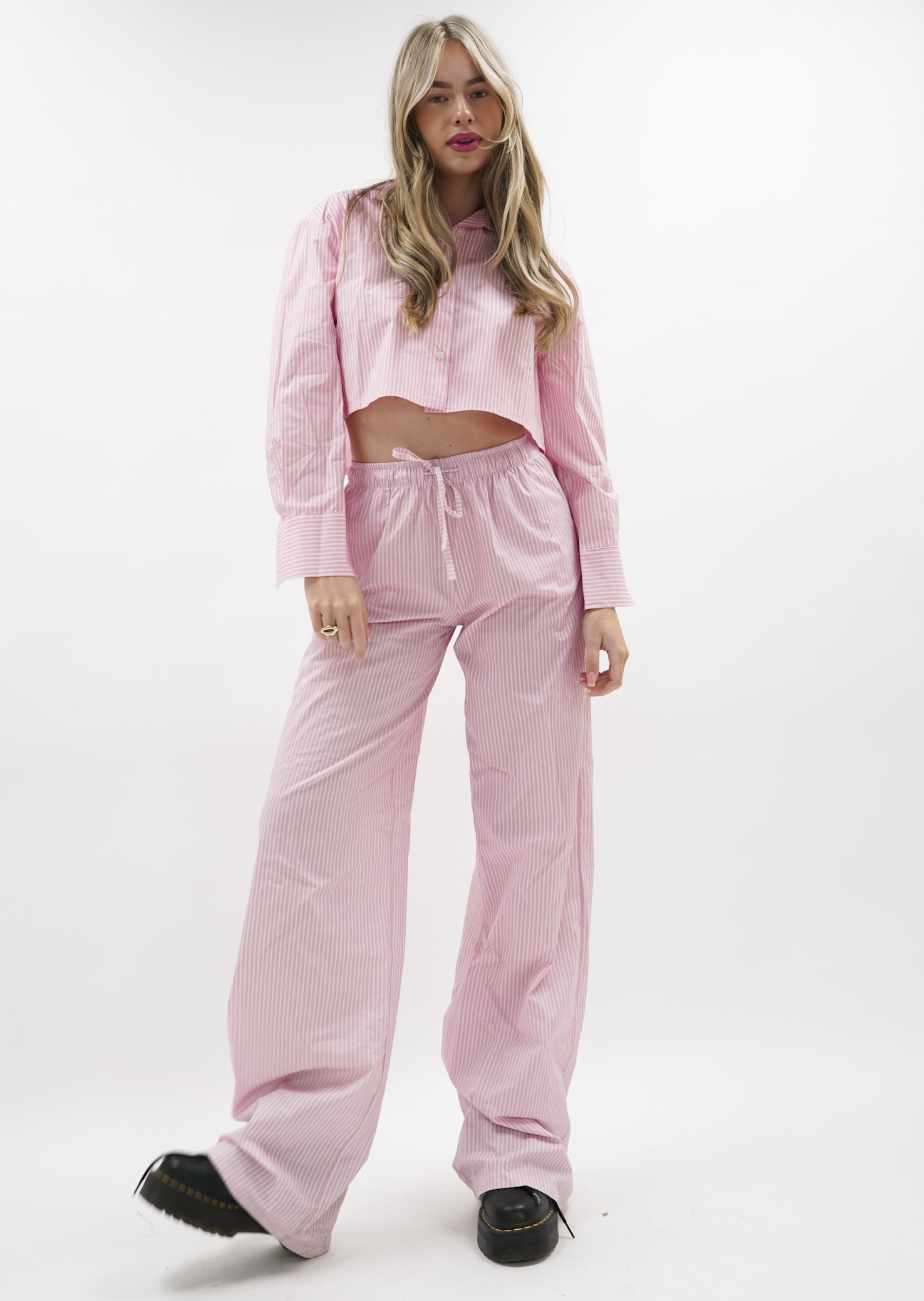 Cotton pants striped (TALL) pink/white