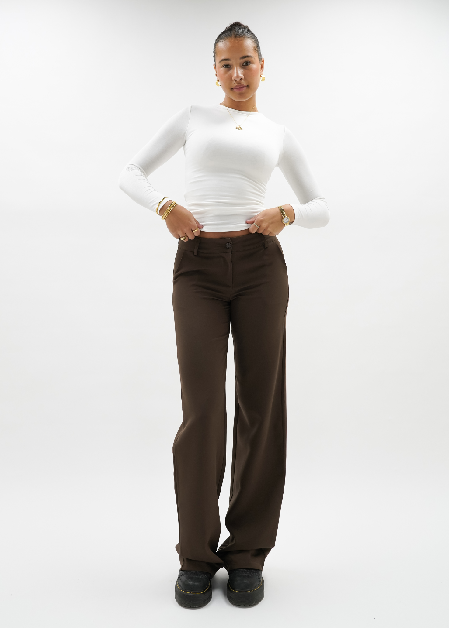 Low/mid waist pants casual chocolate brown (tall)
