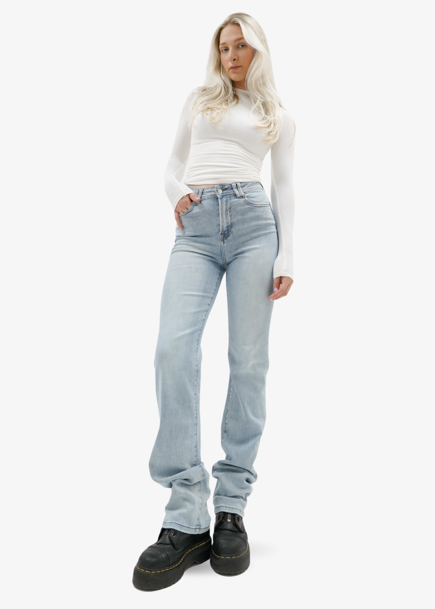 Stretch high waist straight leg jeans light blue (TALL)