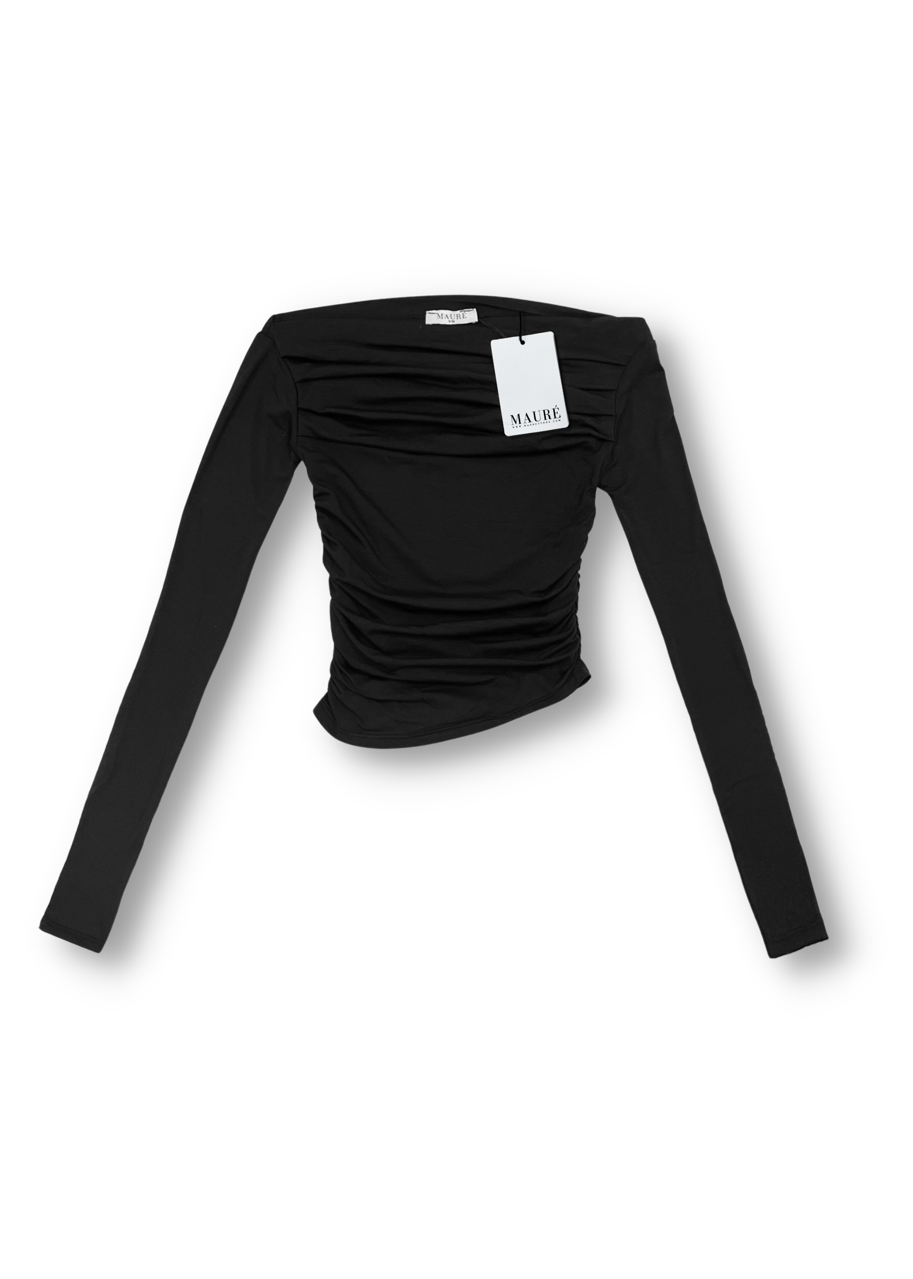 Off-shoulder ruche top black