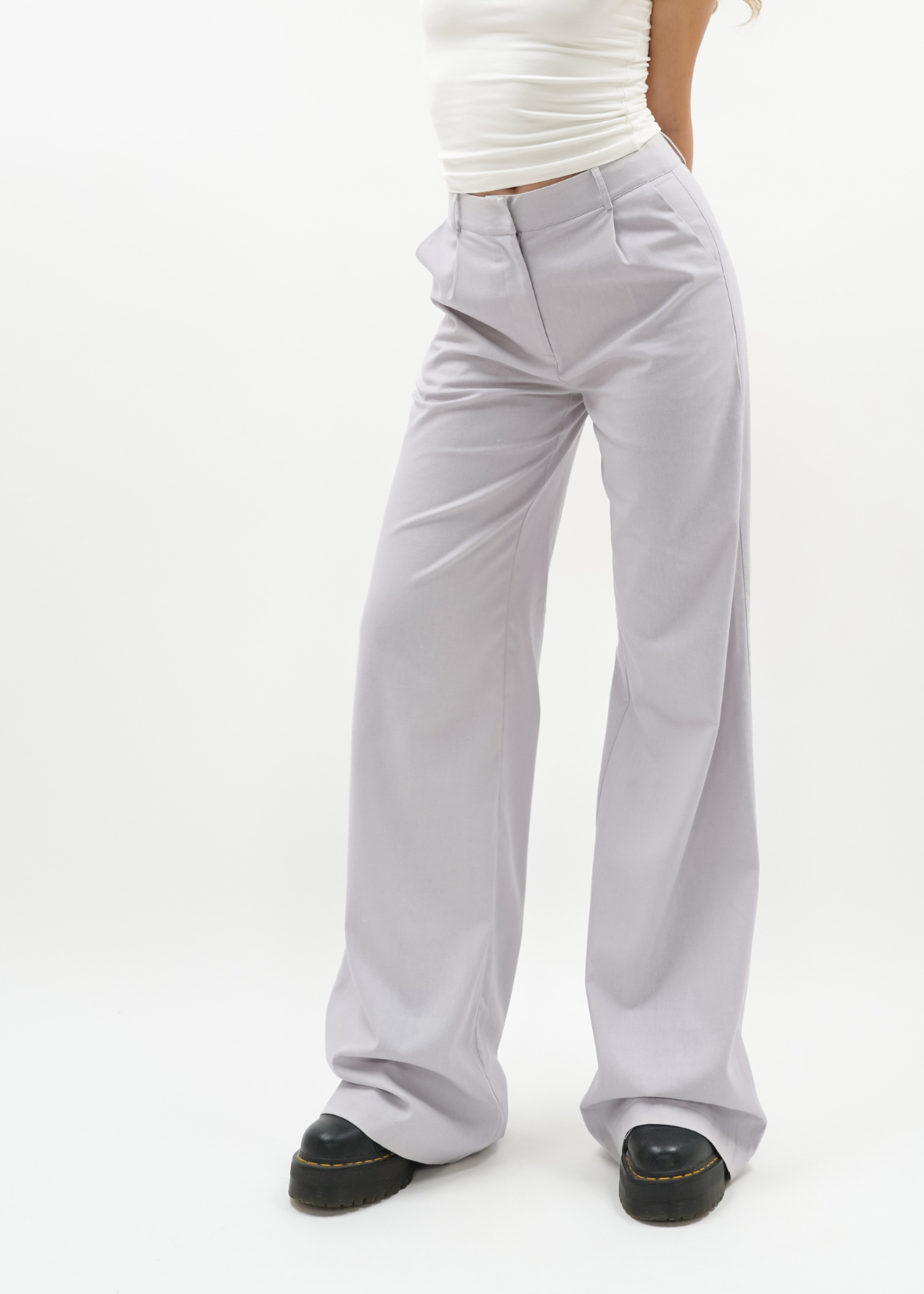 High waist linnen pants casual (tall) light taupe