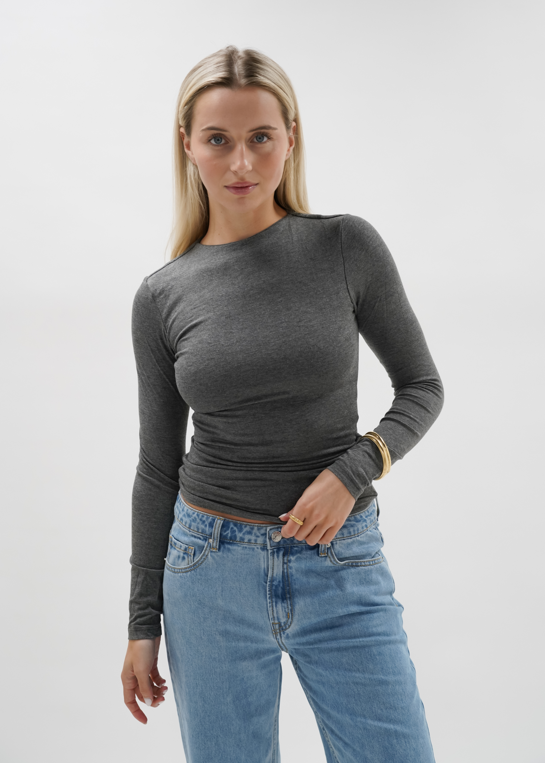 Long sleeve top long dark grey melange (tall)