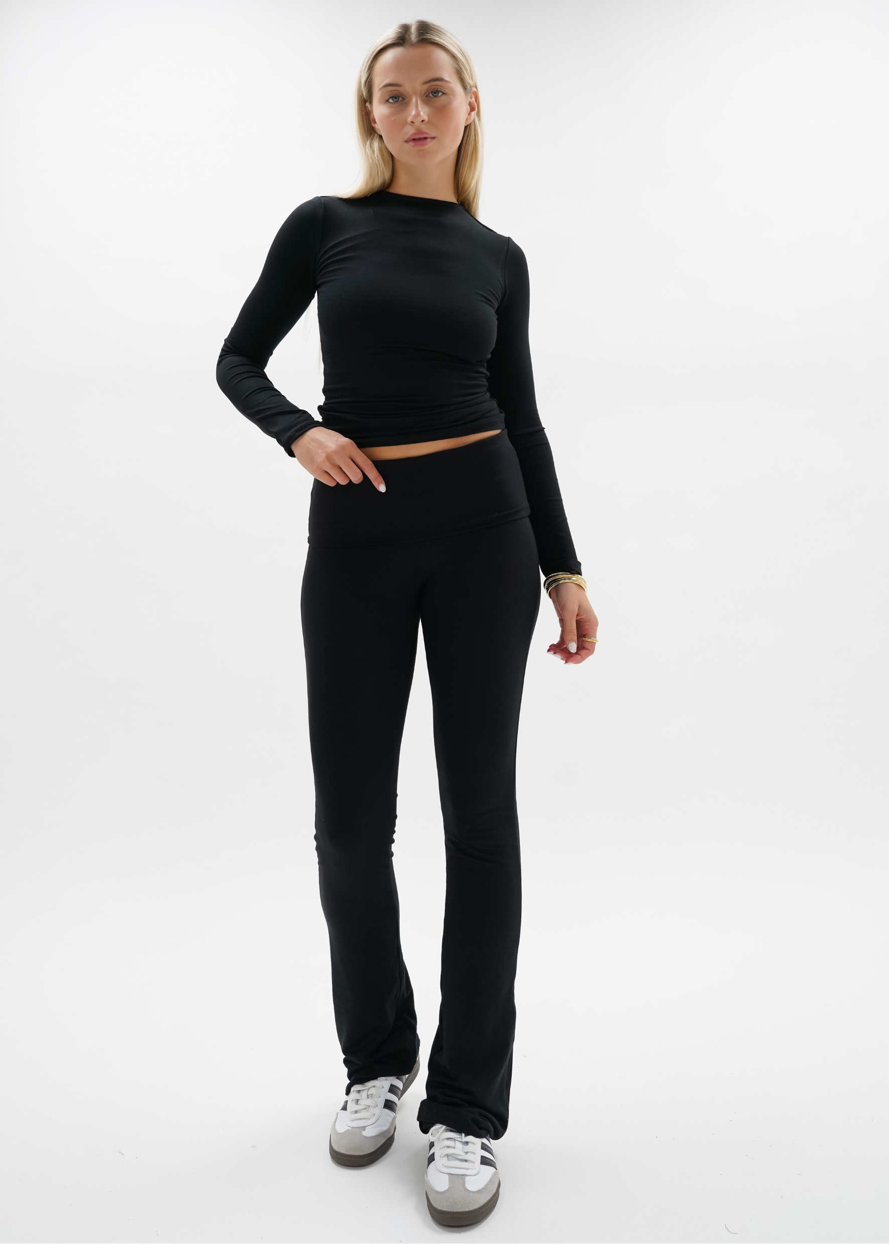 Fold-over flared pants black (tall)