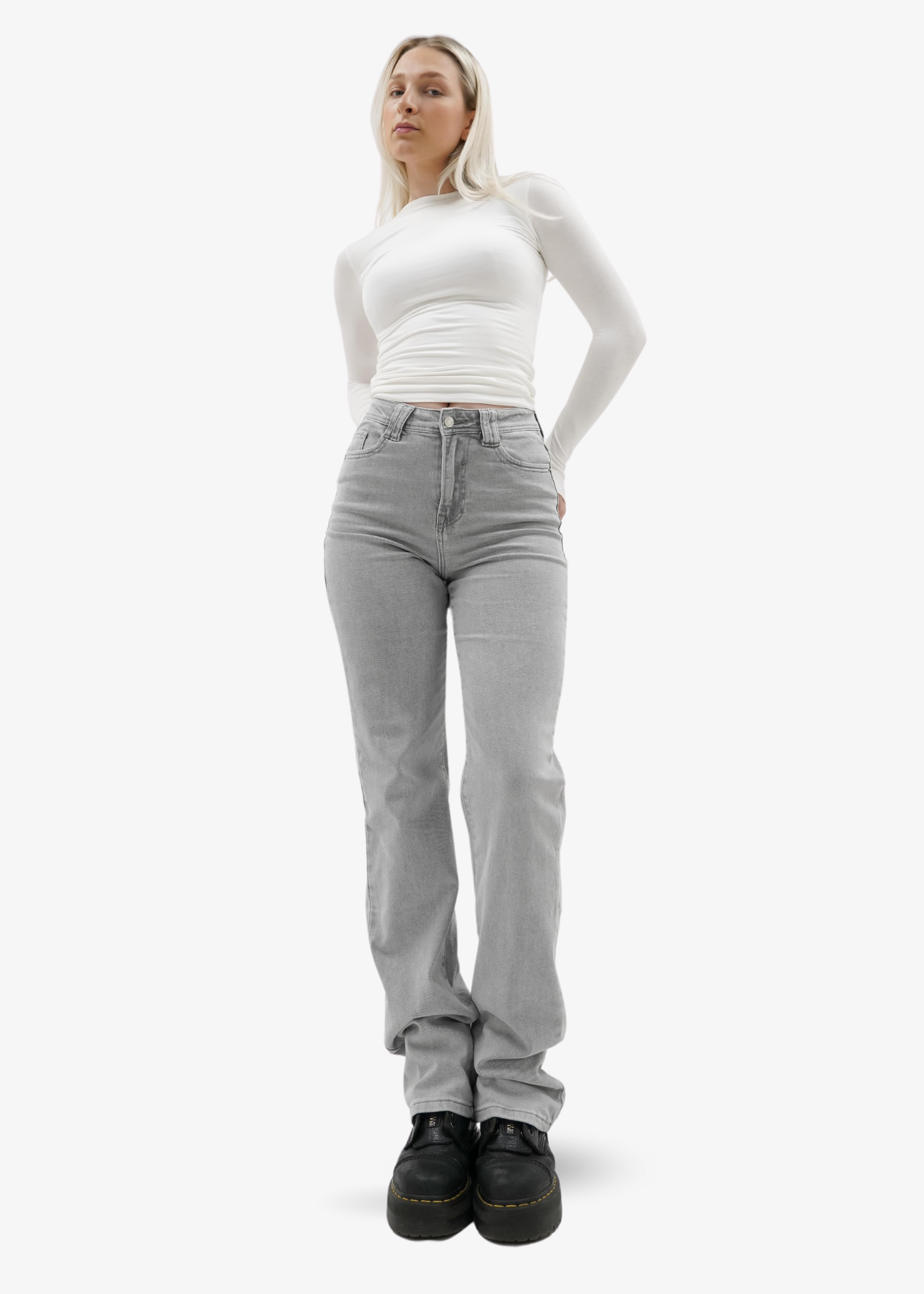 Stretch high waist straight leg jeans light grey (tall)