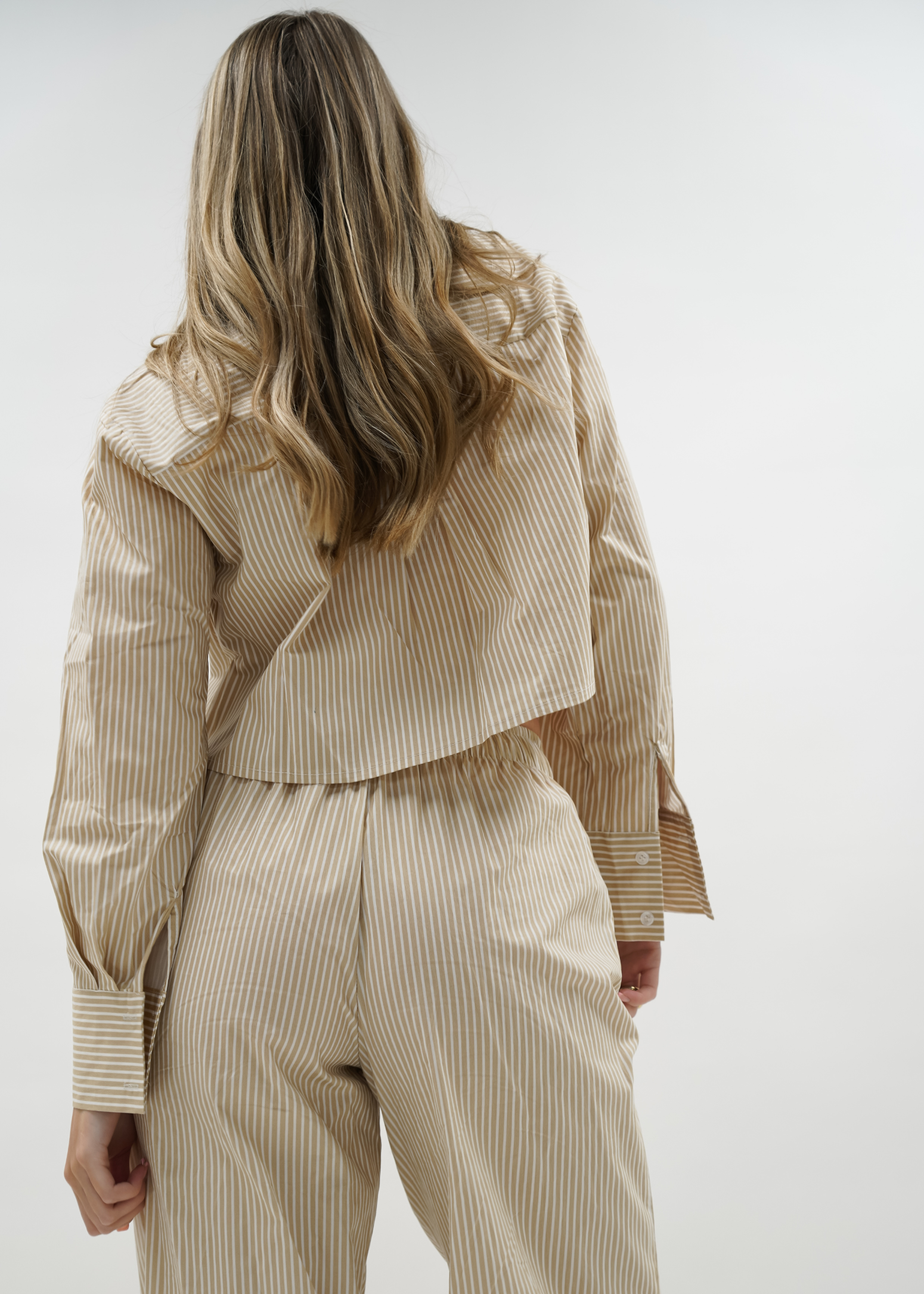 Cotton blouse striped beige/white