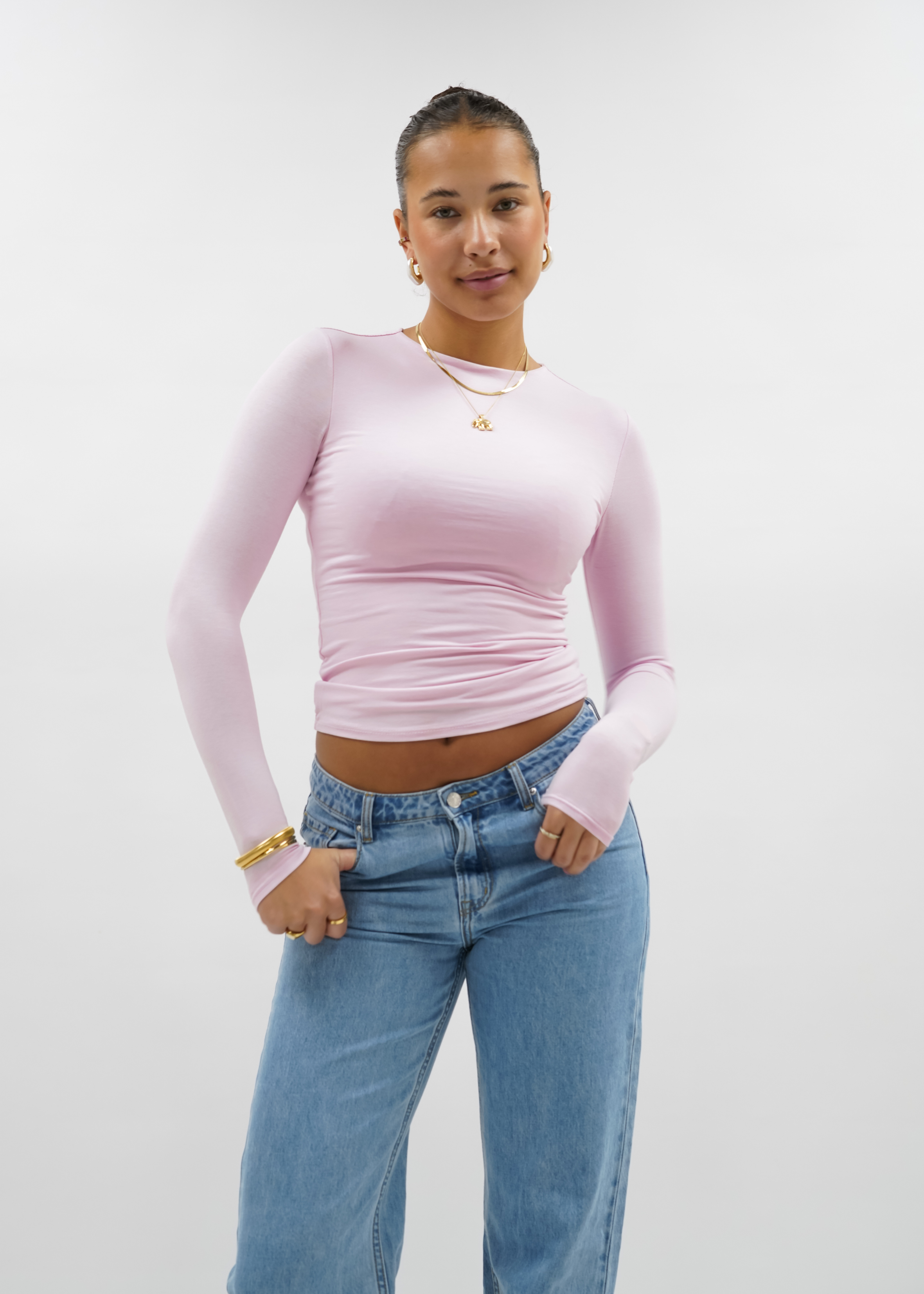 Long sleeve top long light pink (tall)