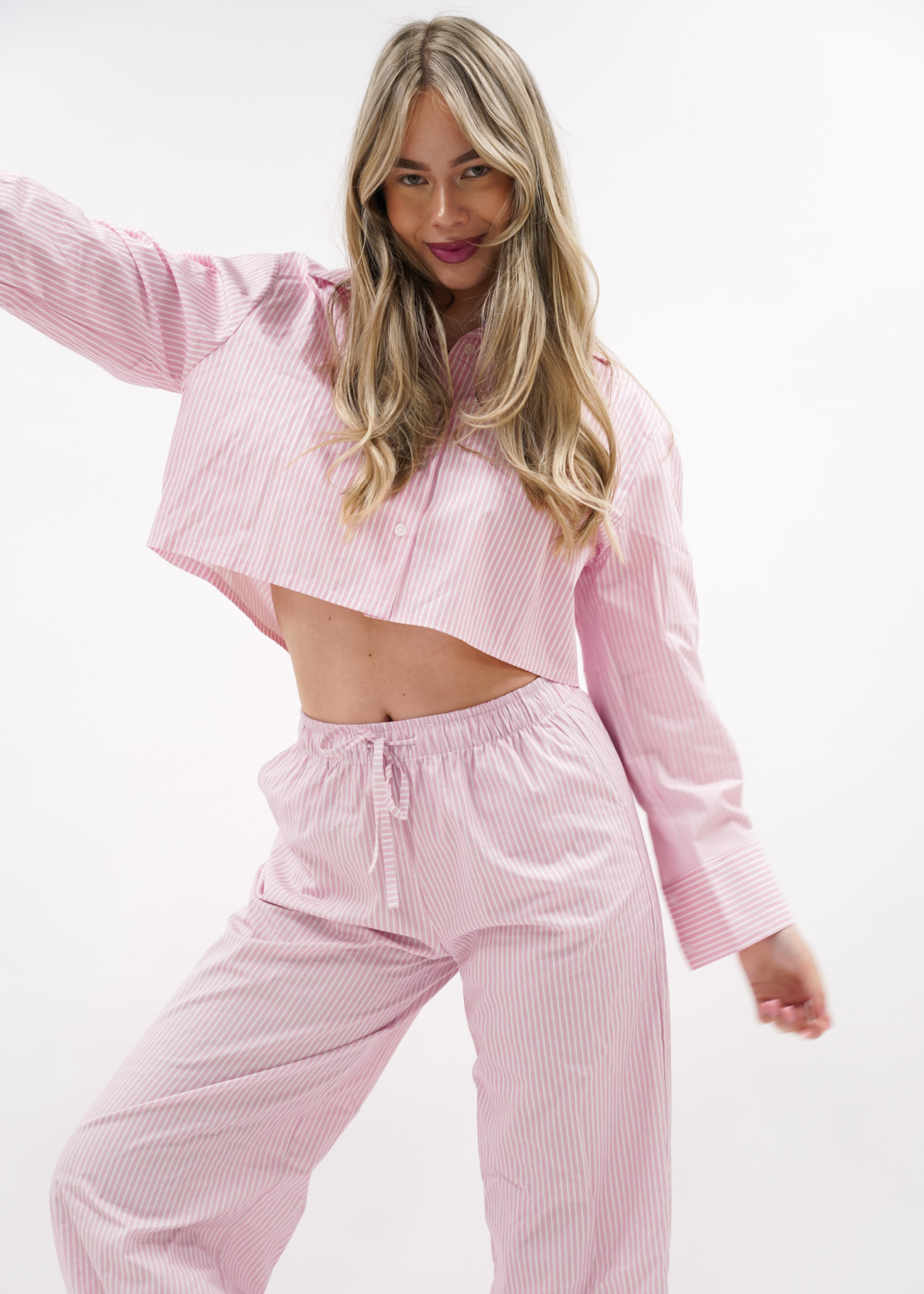 Cotton pants striped (tall) pink/white