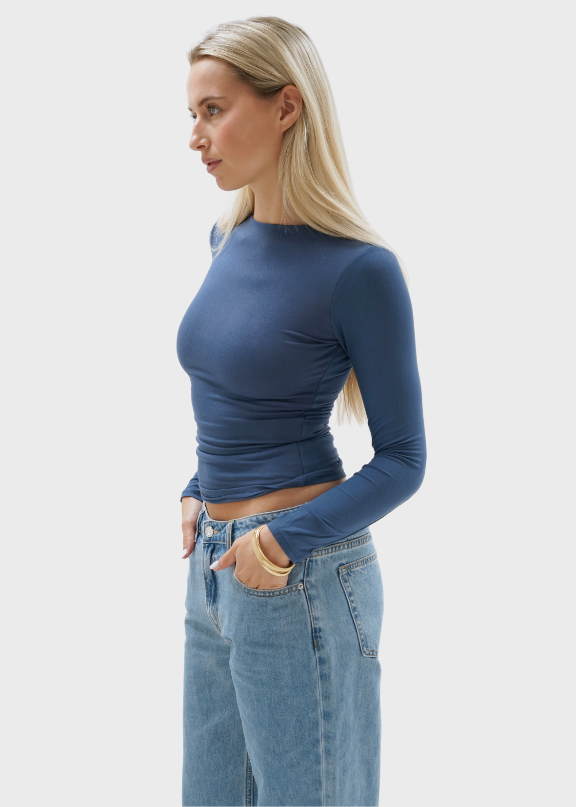 Long sleeve top long dark blue