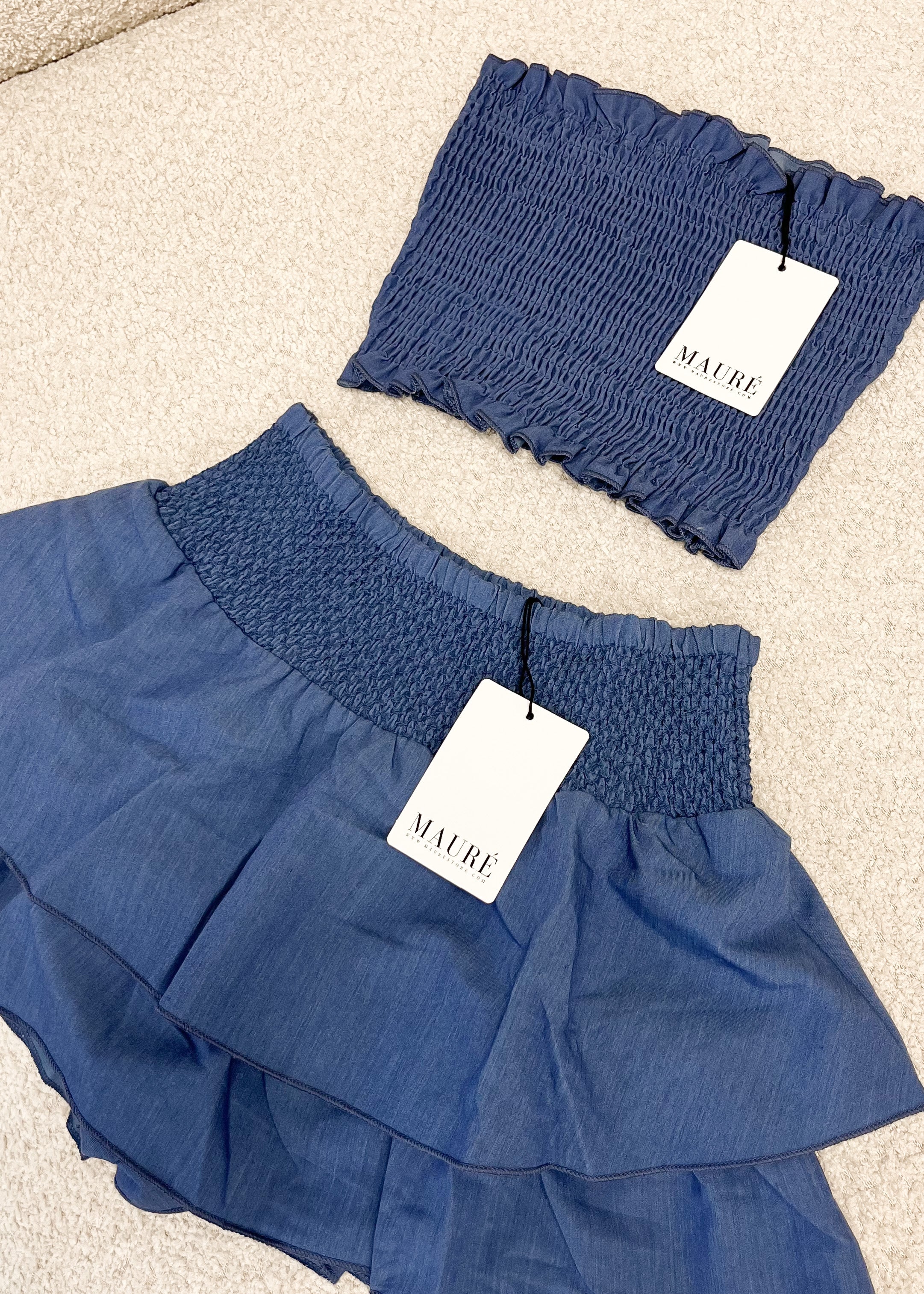 Smocked tube top dark blue