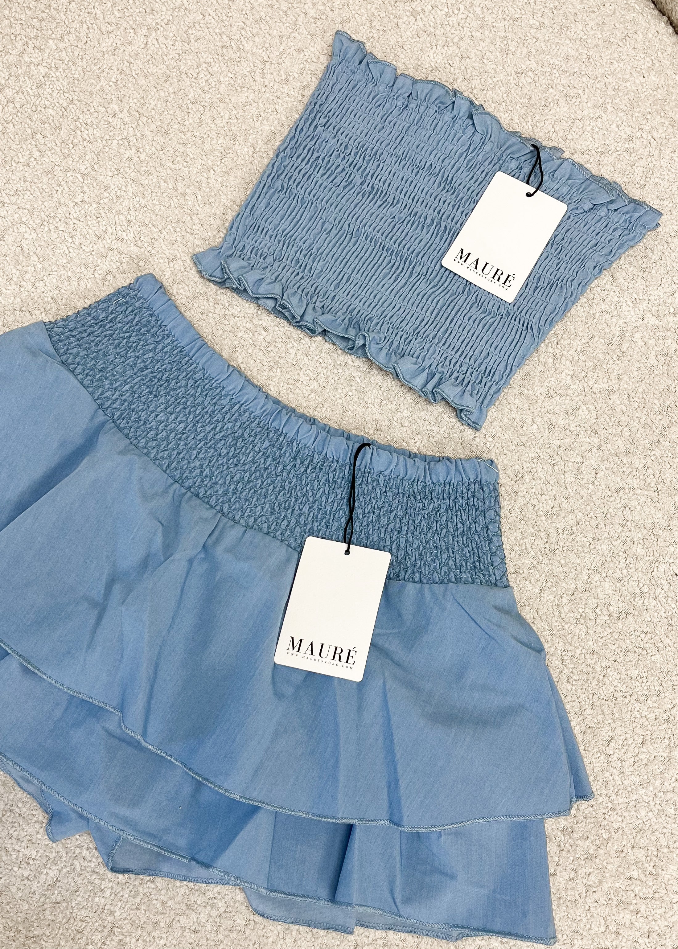 Smocked tube top light blue