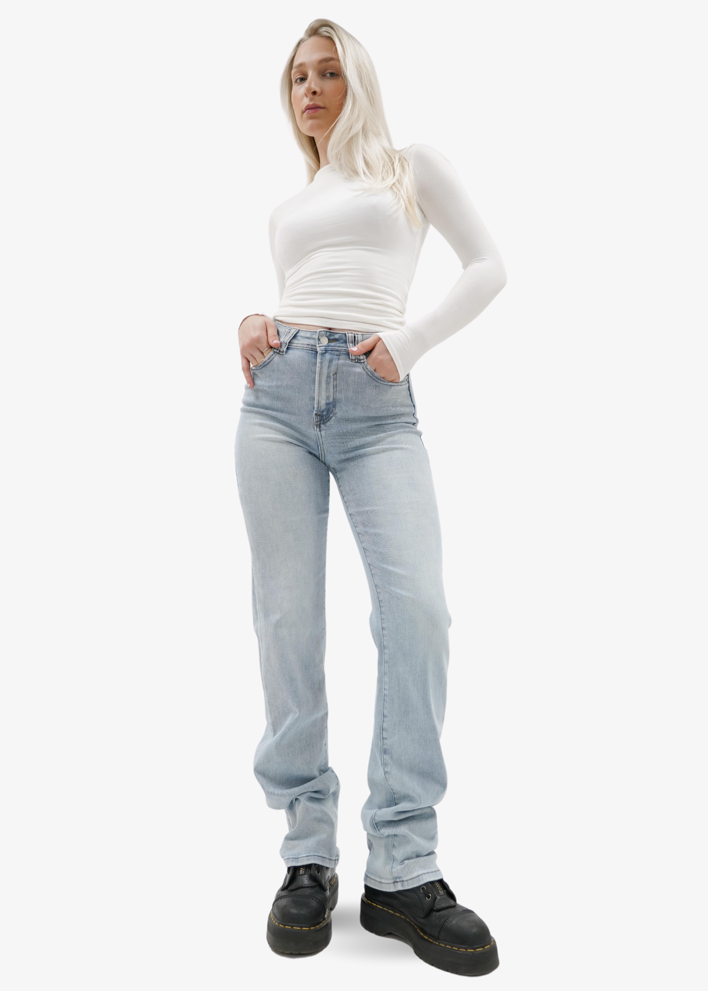 Stretch high waist straight leg jeans light blue (TALL)