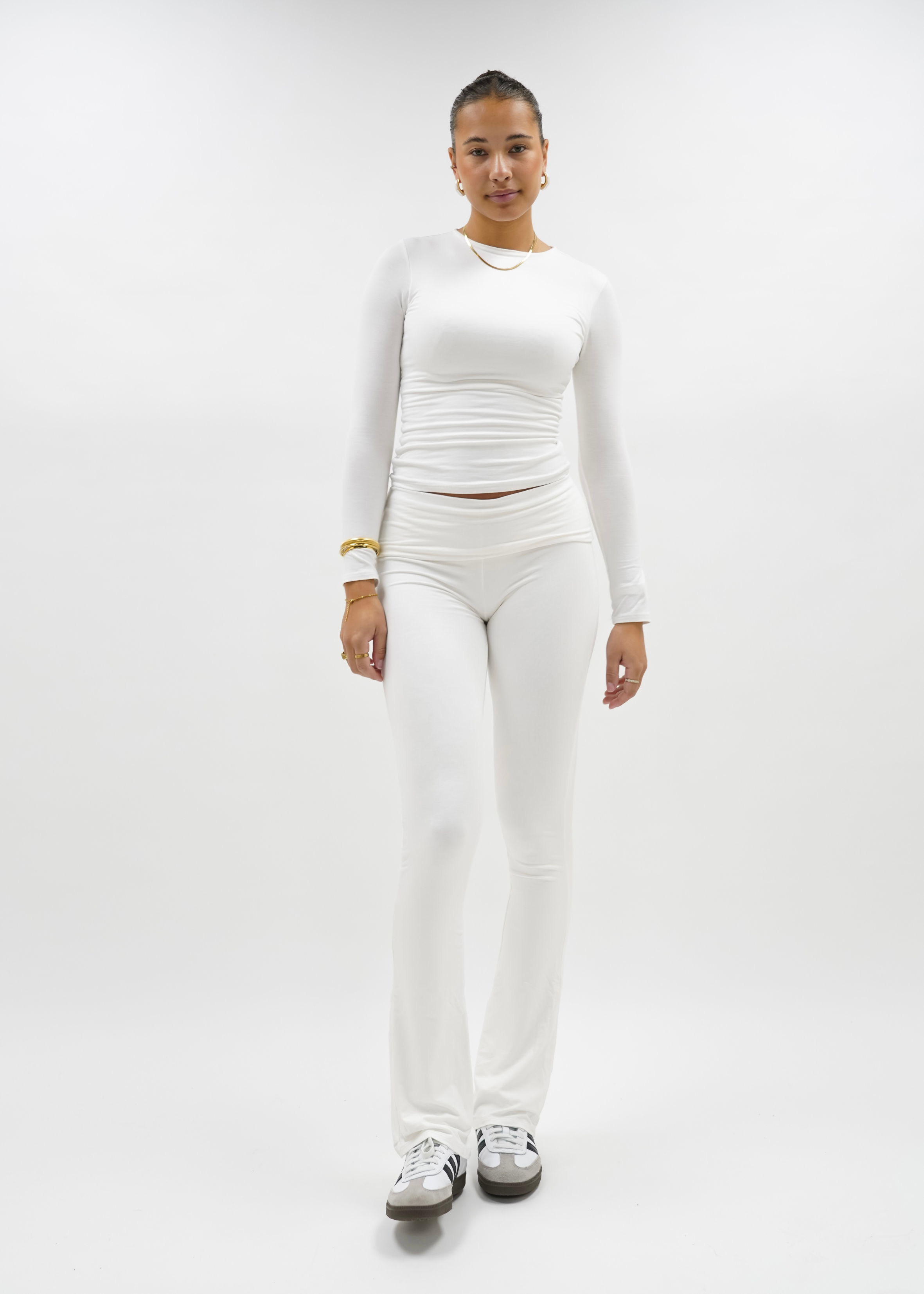 Fold-over flared pants off-white (tall)