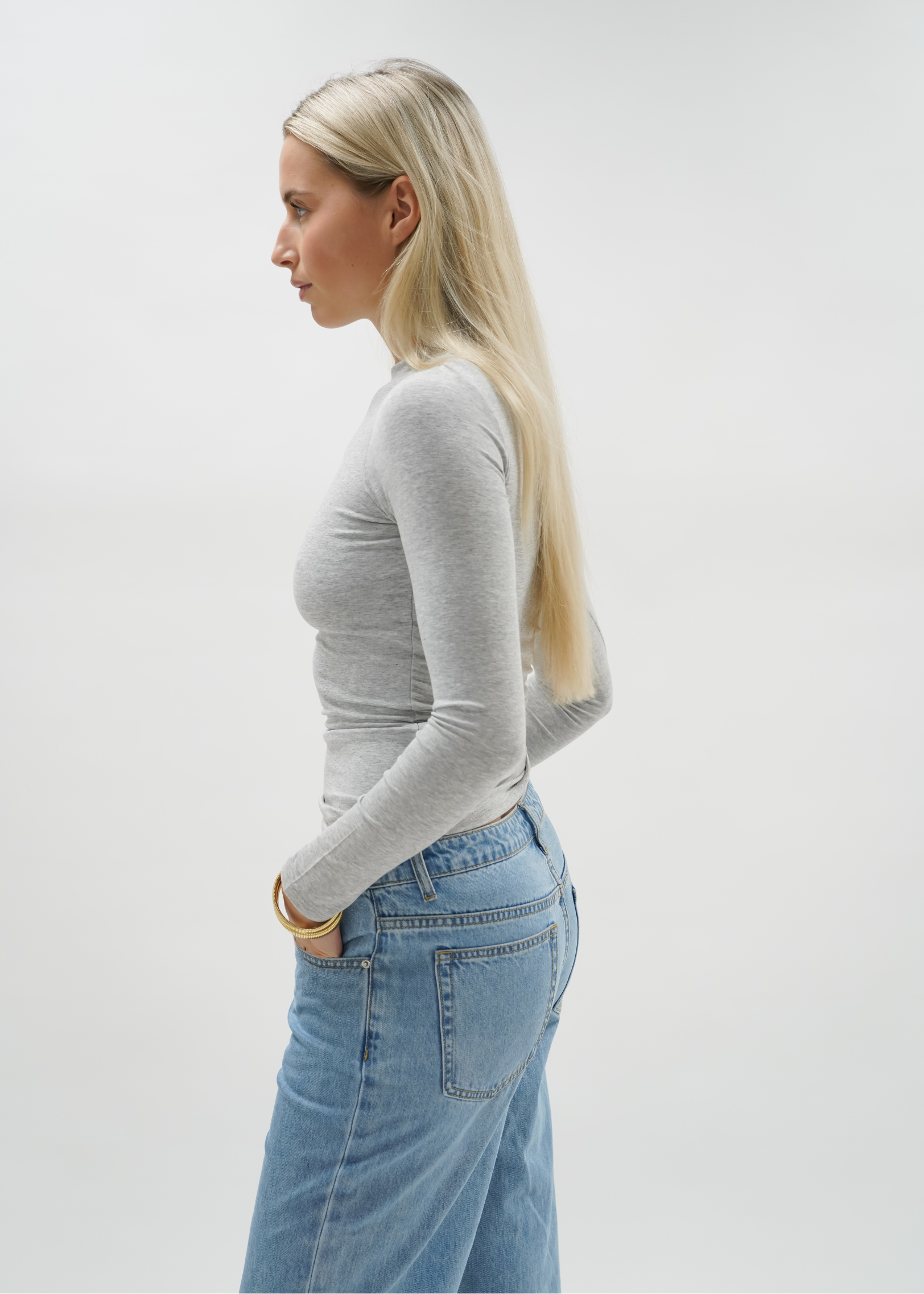 Long sleeve top long extra light grey melange (tall)