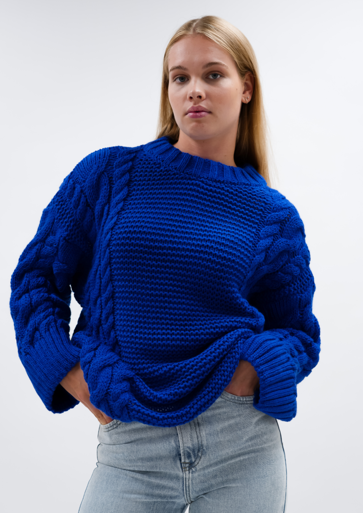 Cable knit electric blue