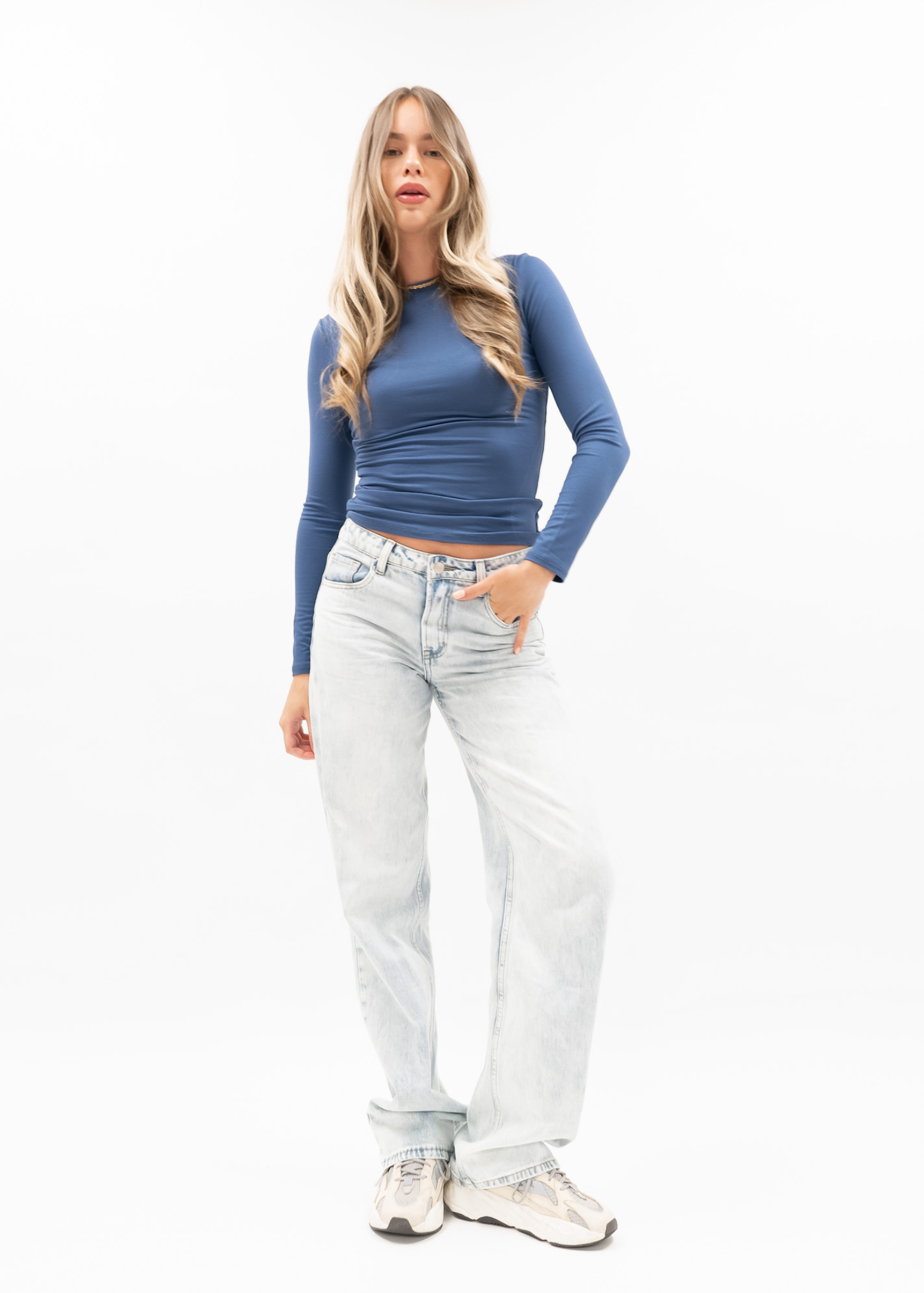 Long sleeve top long dark blue