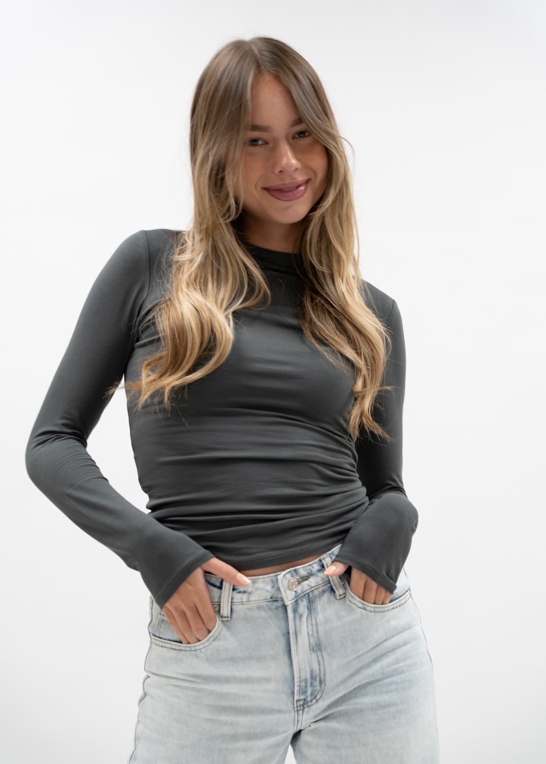 Long sleeve top long charcoal