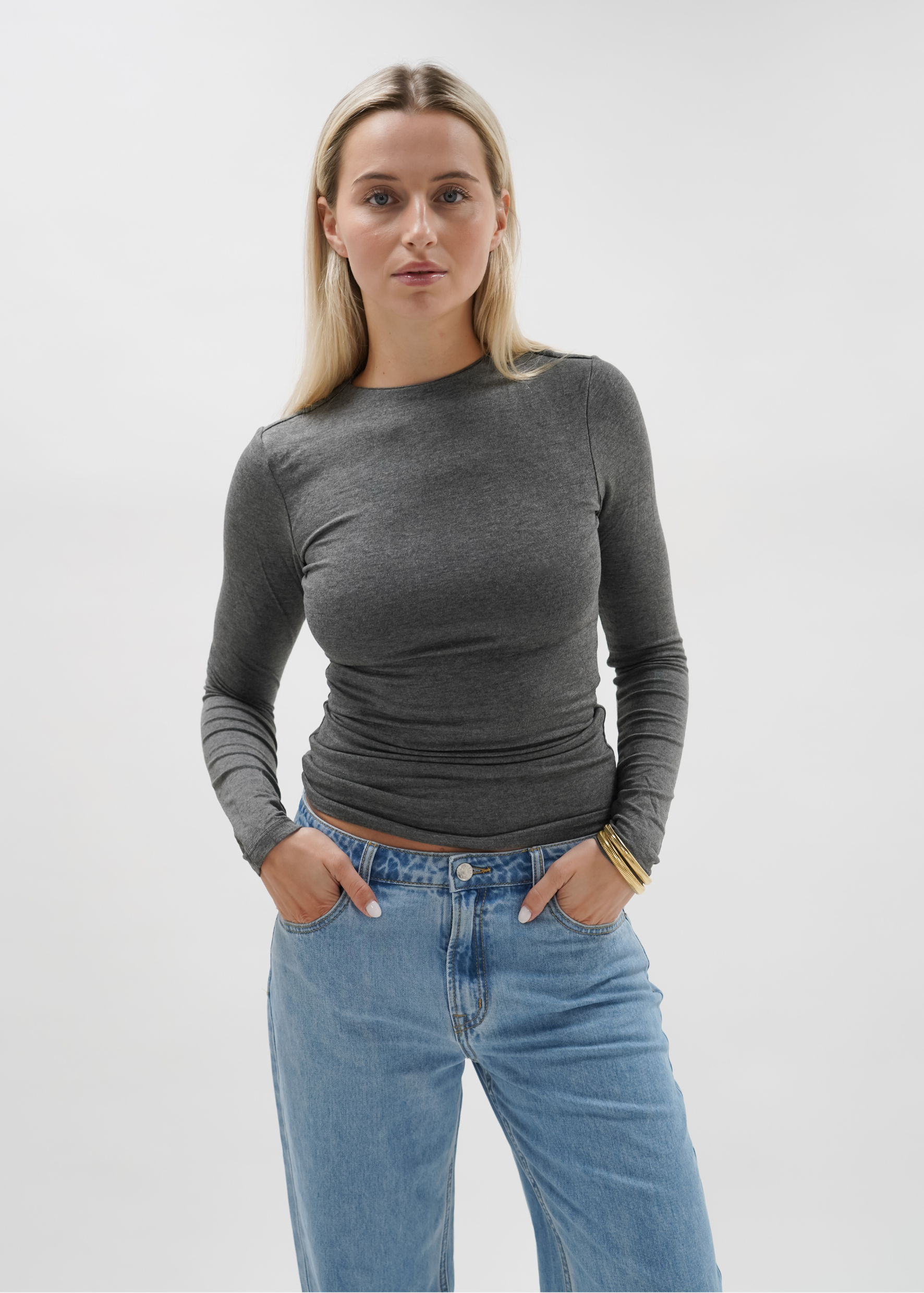 Top manches longues gris foncé chiné