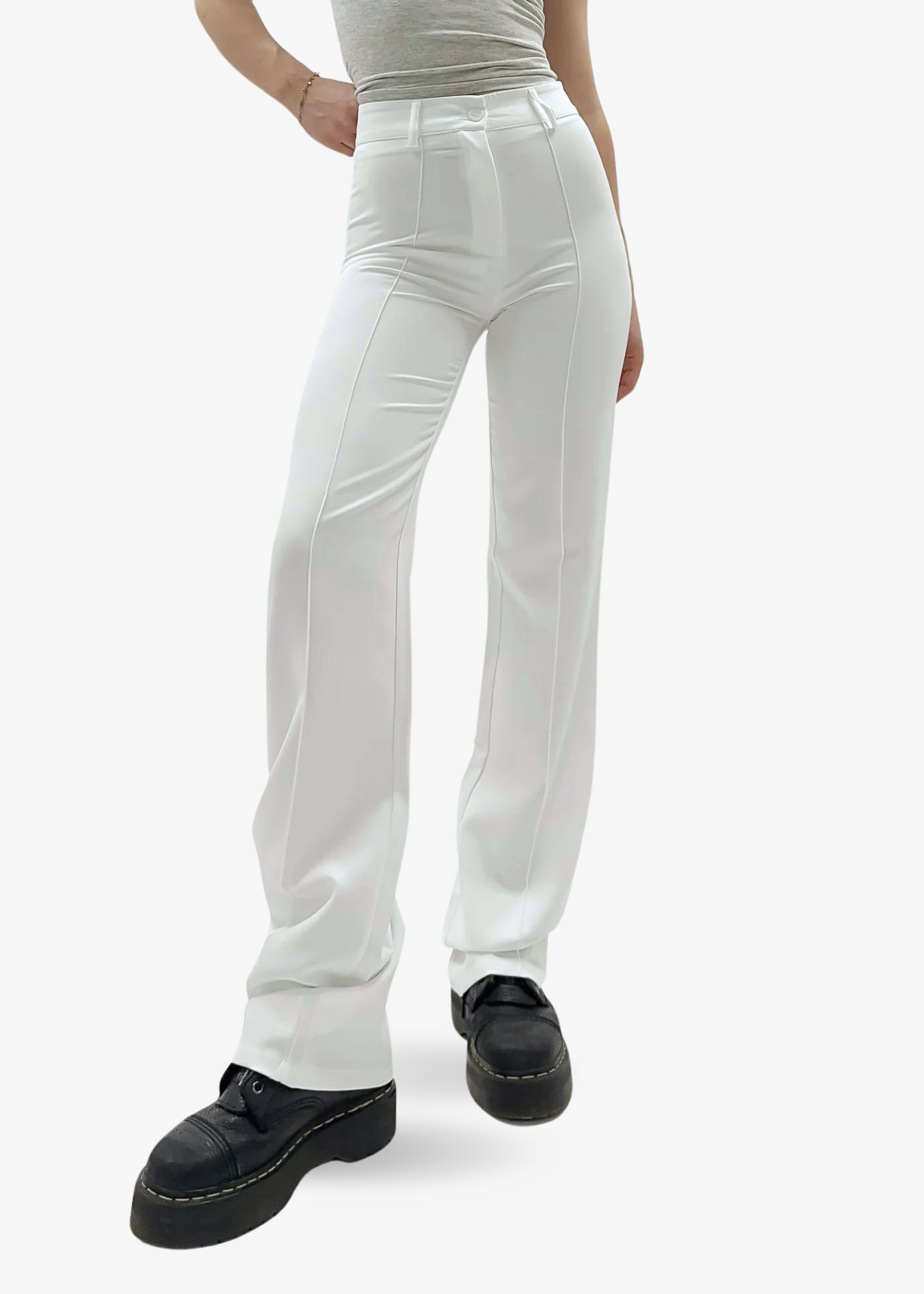Straight leg pants met pressfold white (TALL)