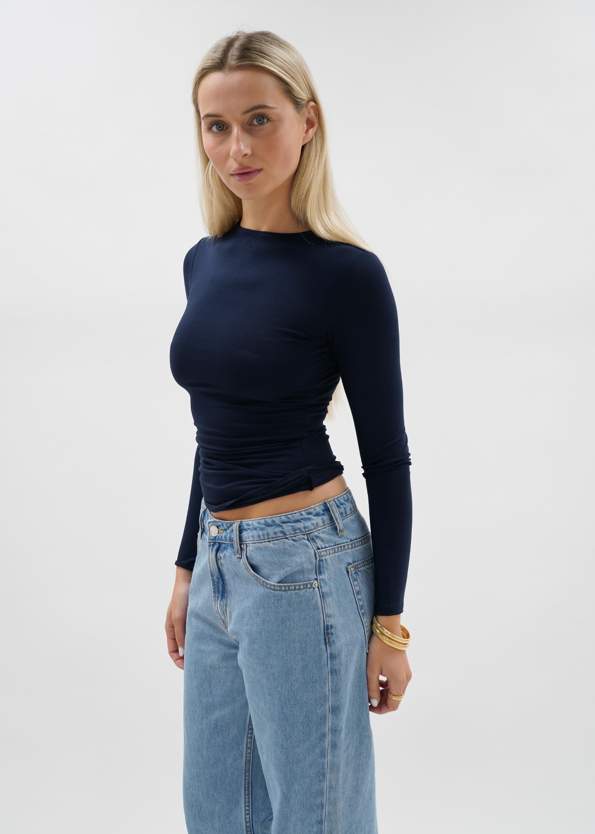 Lång ärm topp lång natt blå