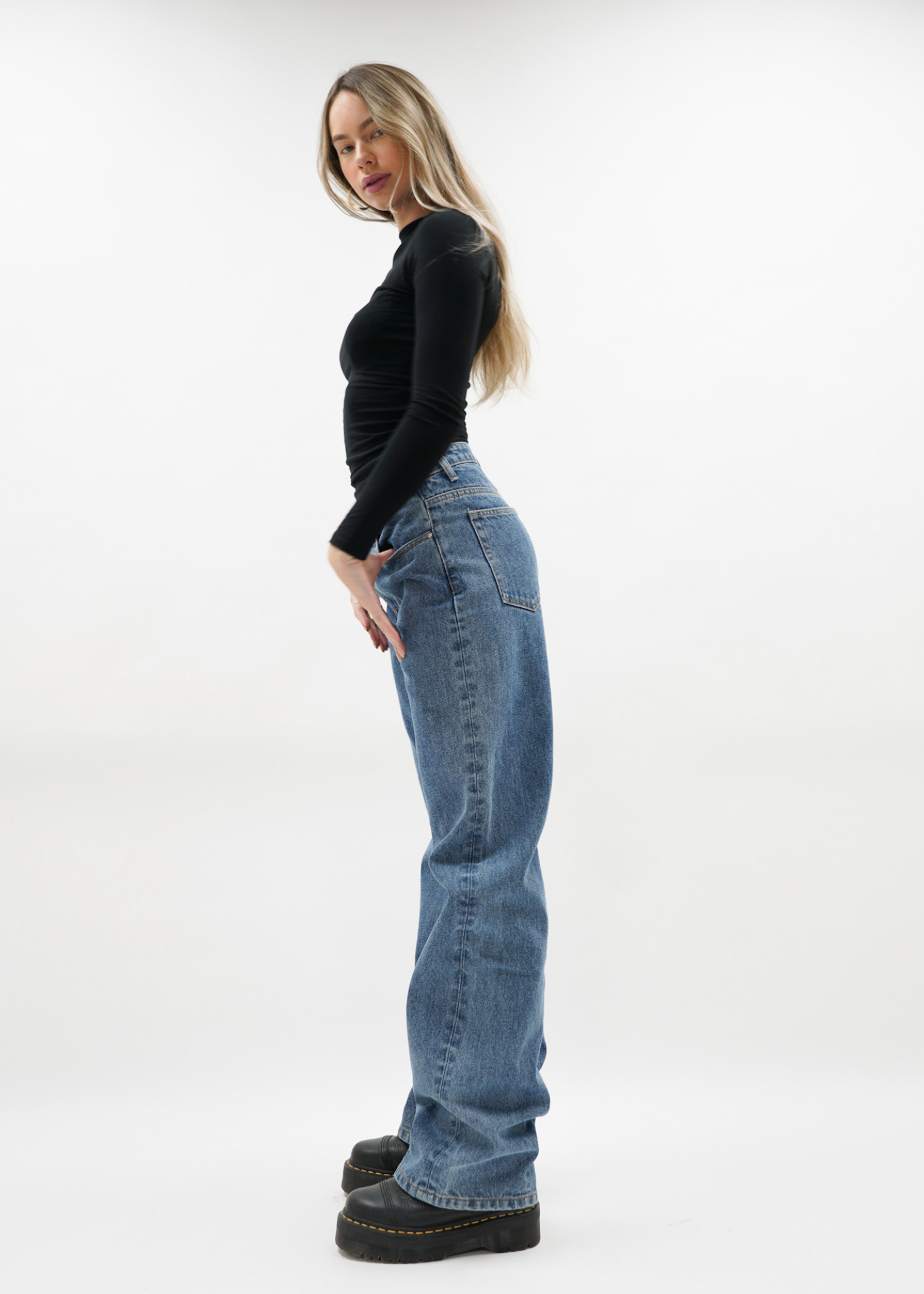 Jeans taille basse bleu foncé (TALL)