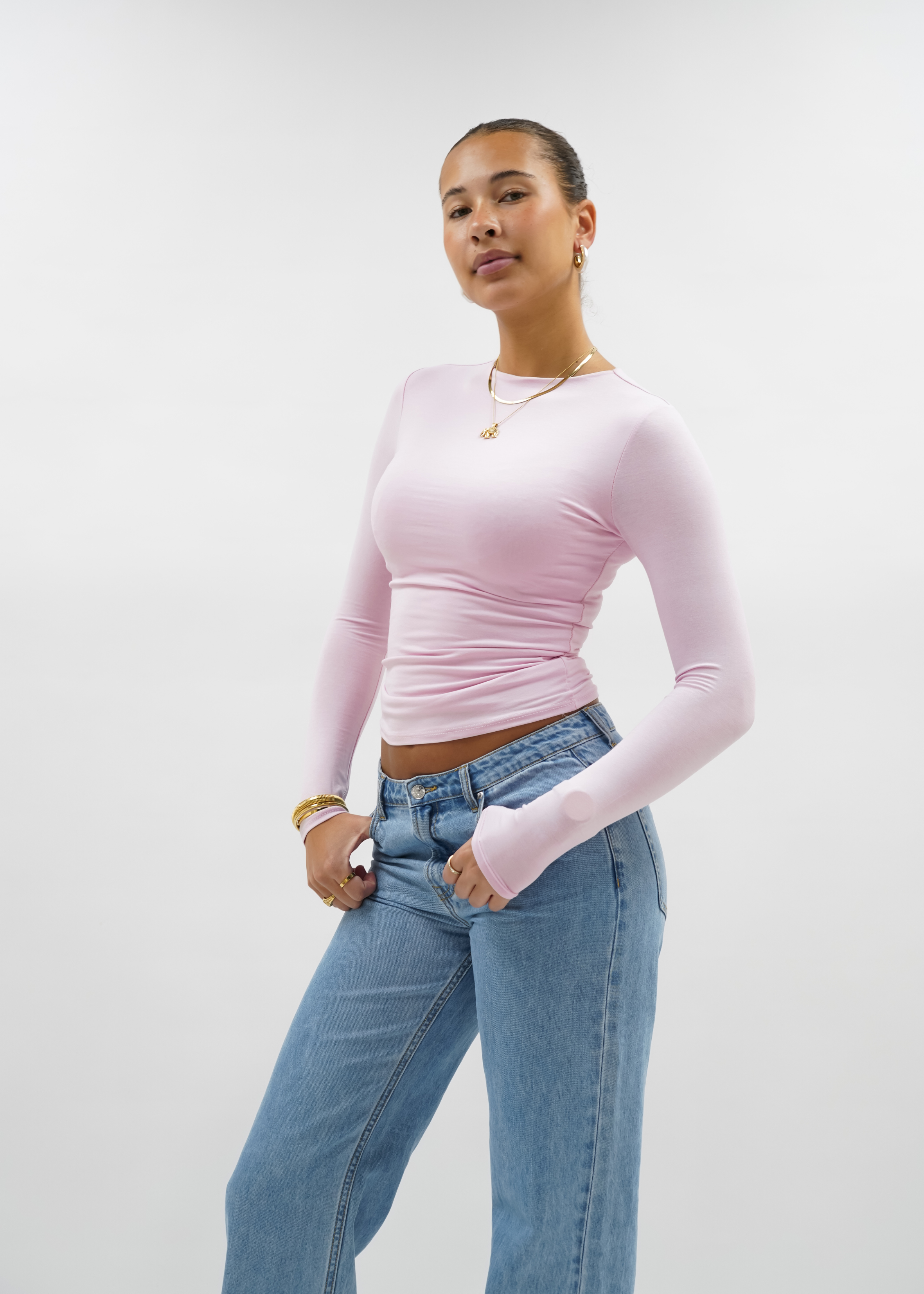 Long sleeve top long light pink (tall)