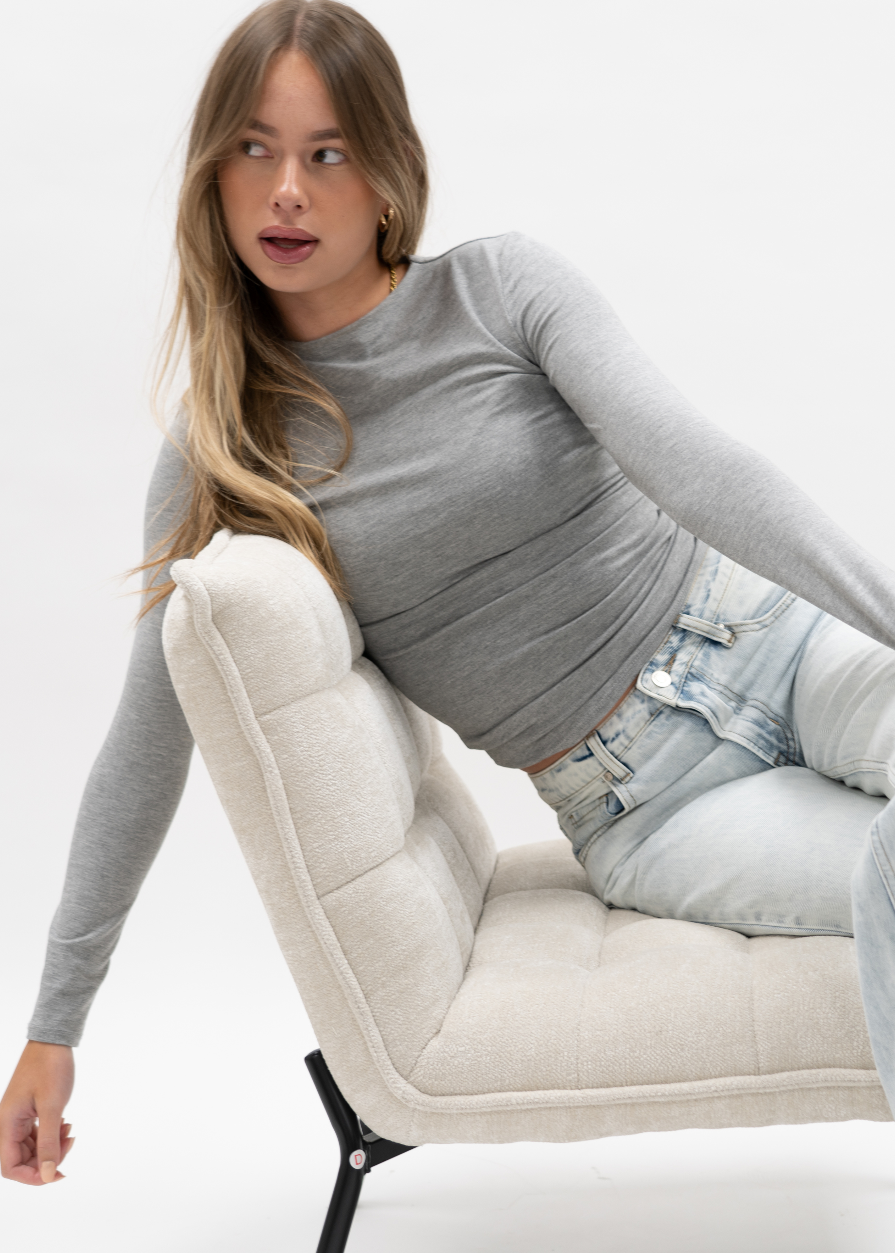 Long sleeve top long light grey melange (tall)