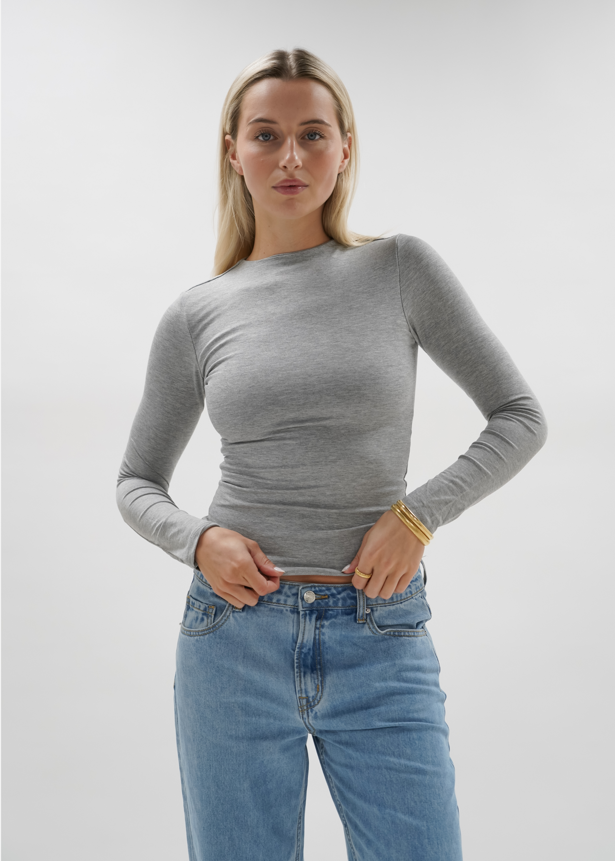Long sleeve top long light grey melange (tall)