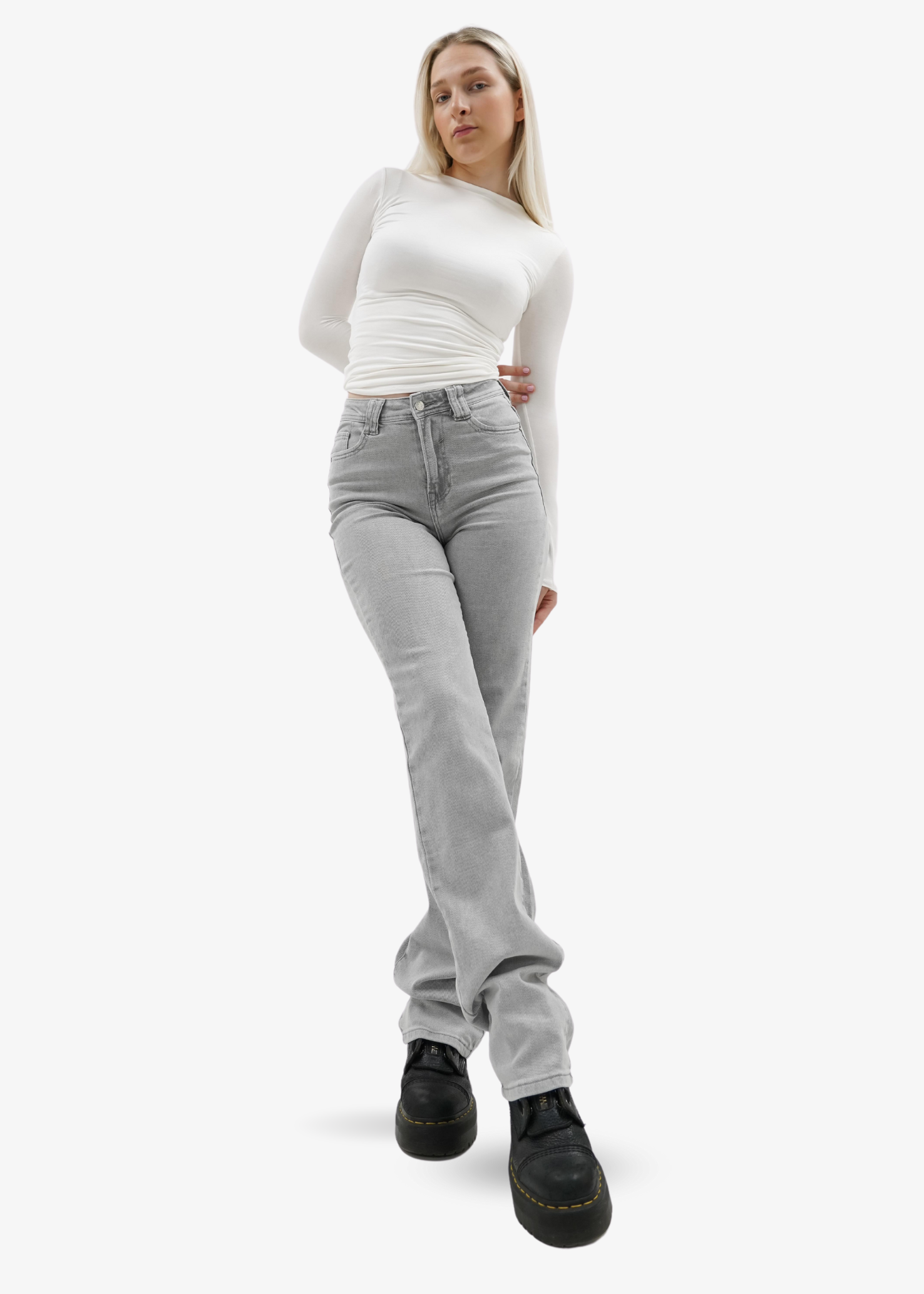 Stretch high waist straight leg jeans light grey (tall)