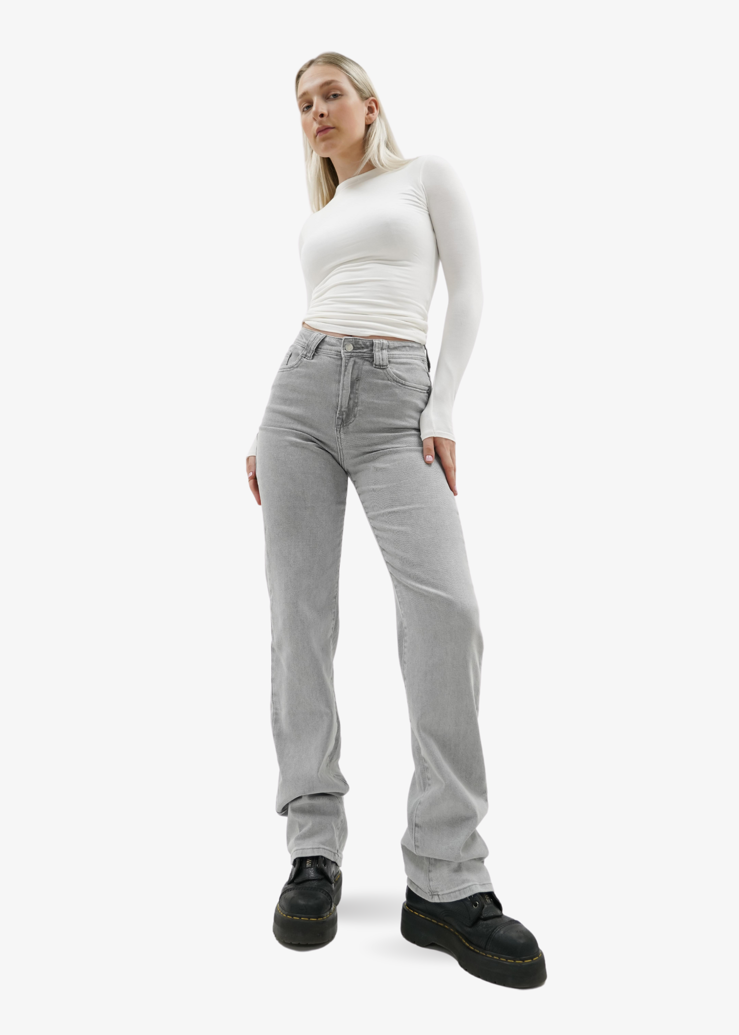 Stretch high waist straight leg jeans light grey (tall)