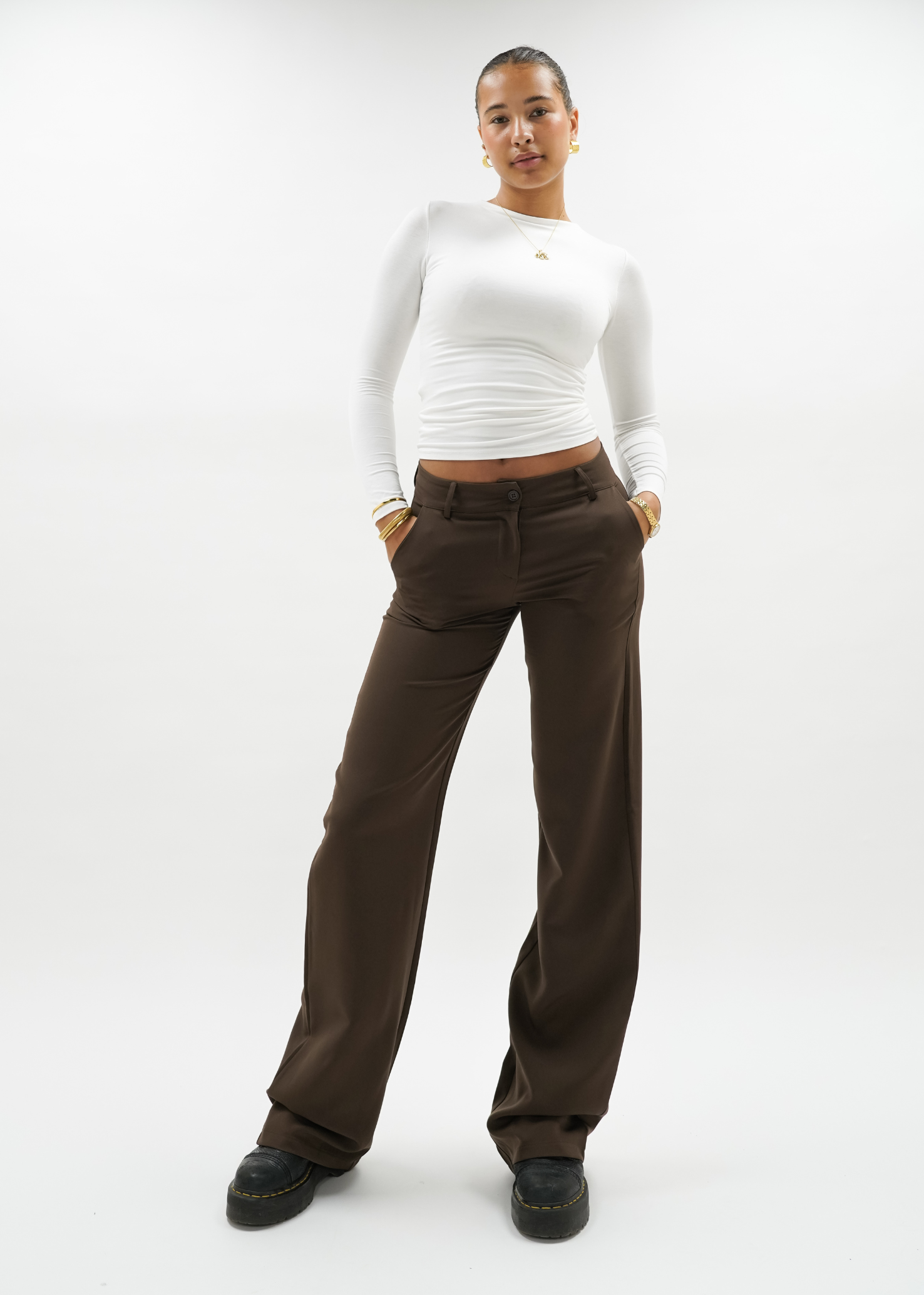 Low/mid waist pants casual chocolate brown (tall)