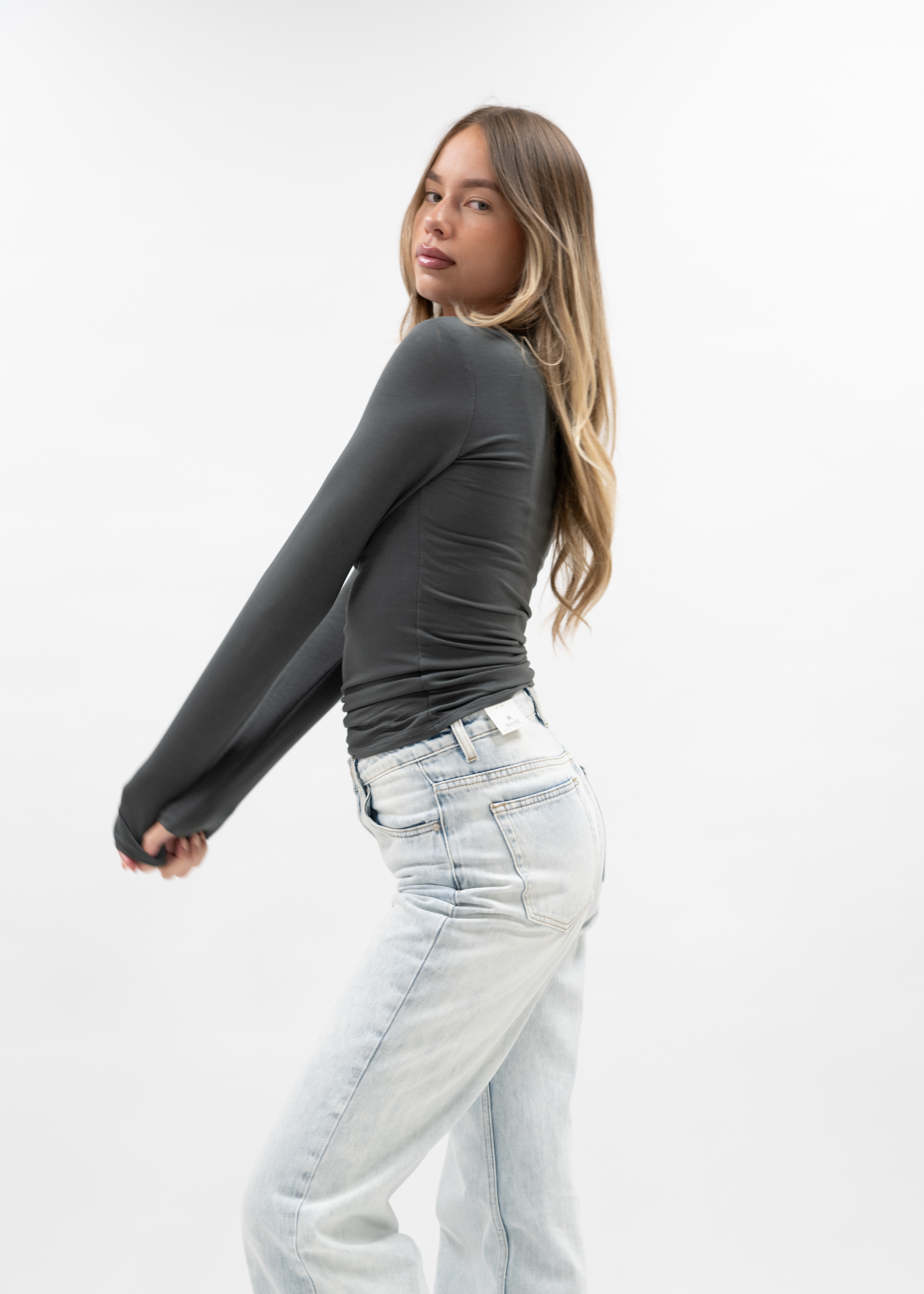 Long sleeve top long charcoal